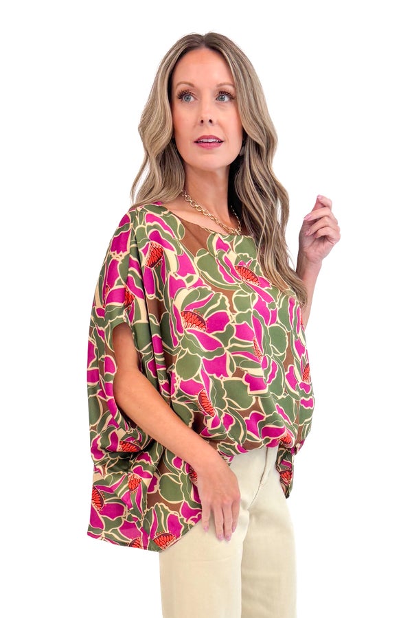 Dawning Moment Olive Printed Caftan Top