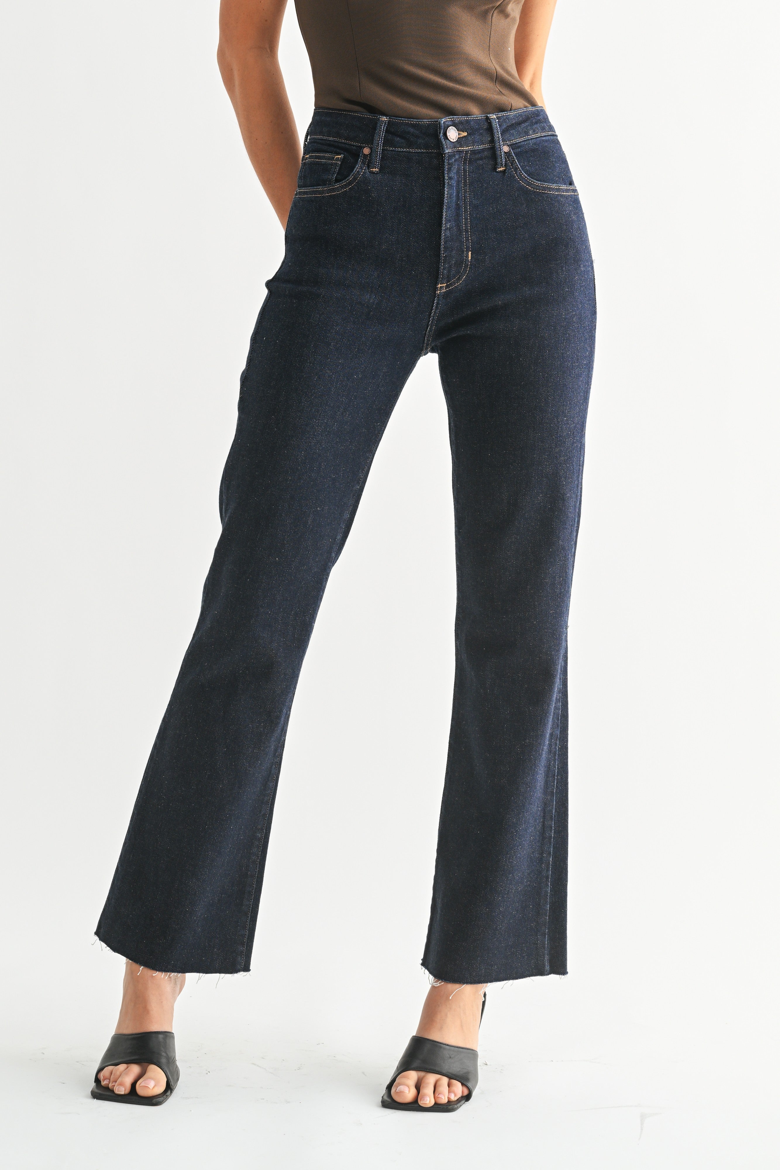 Carmen Super Dark Denim Kick Crop Jeans by Just Black Denim