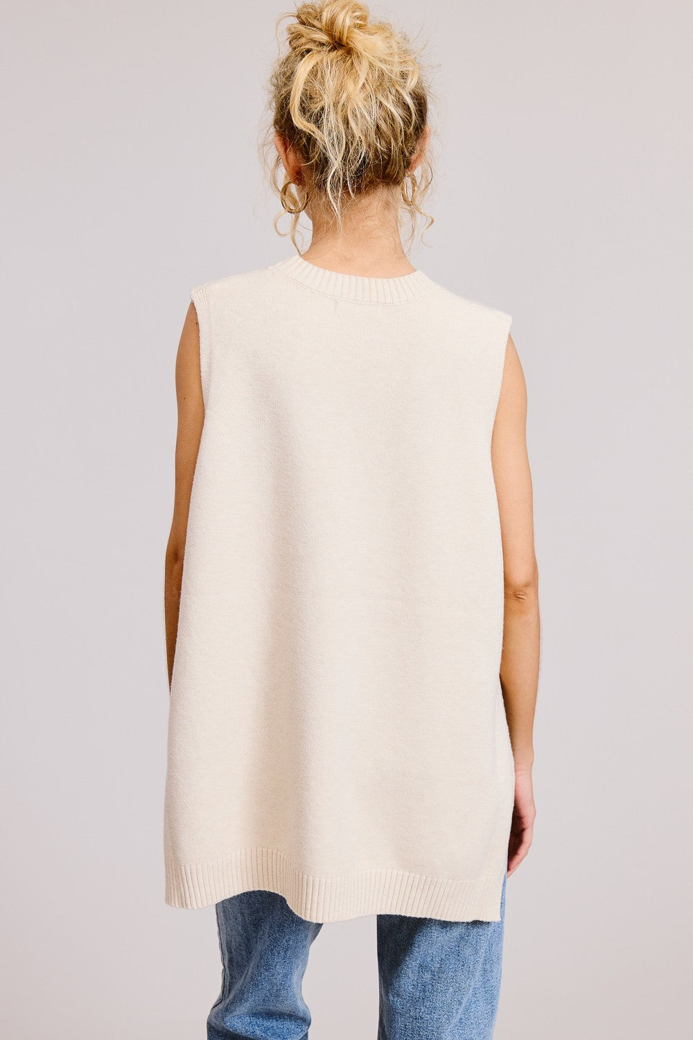 Faded Sunlight Oatmeal Hi-Low Sleeveless Sweater