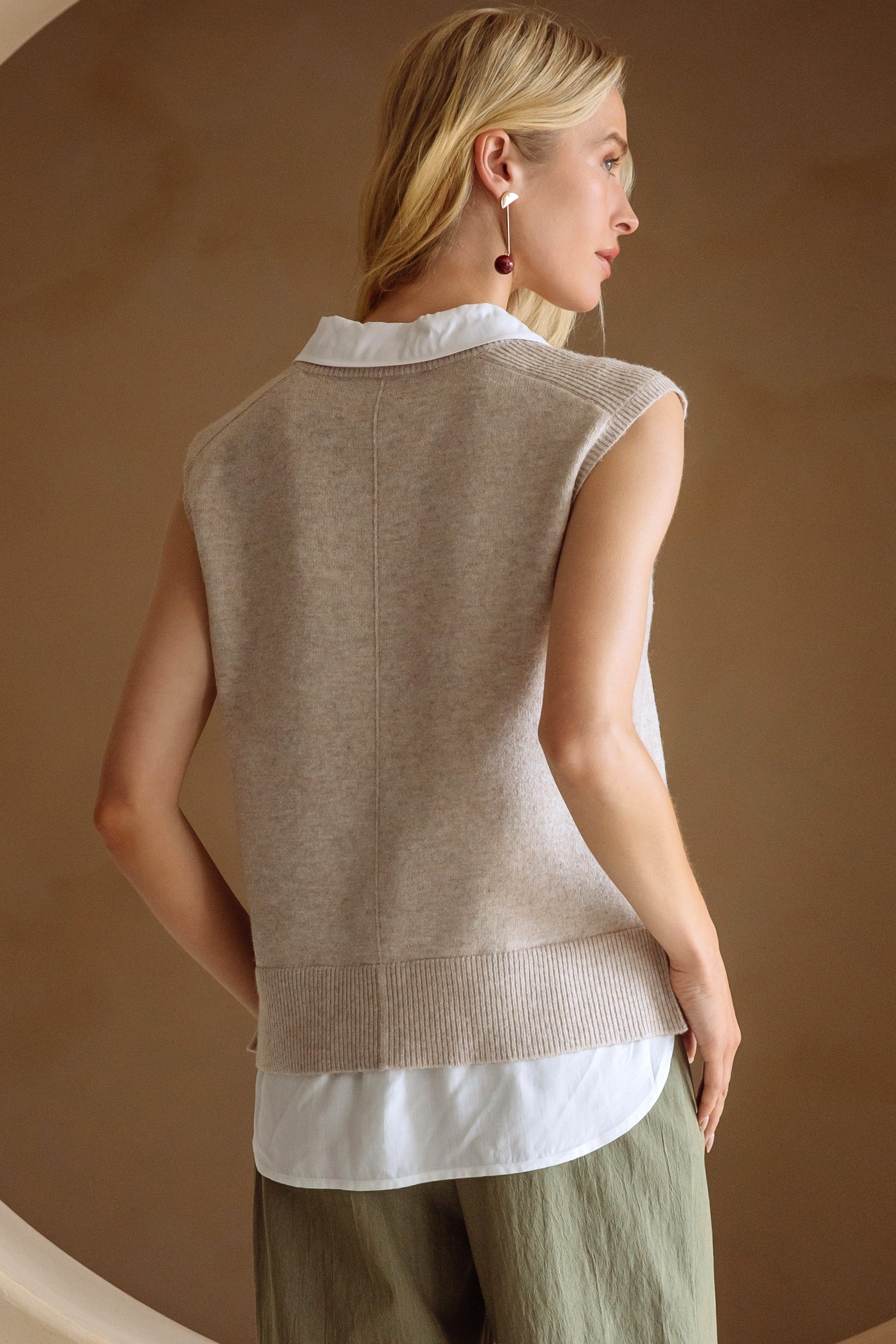 Just Like That Beige & Cream Mixed Media Shirt Vest by Skies Are Blue