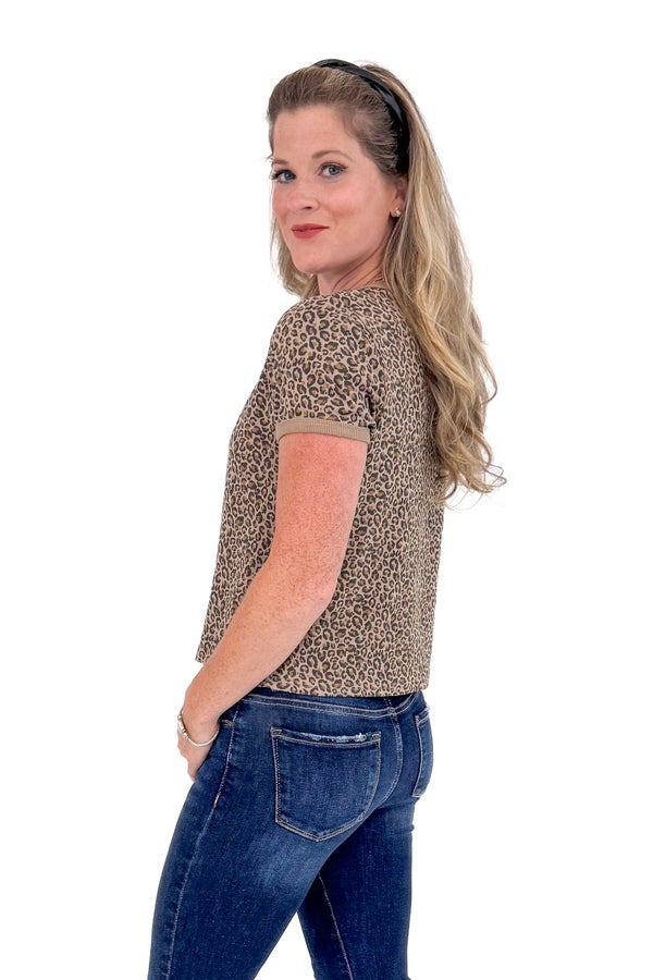 Spot On Taupe Leopard Short Sleeve Top