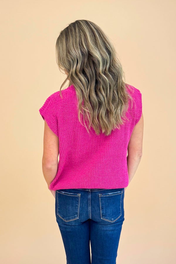 Break Of Dawn berry sleeveless sweater - back view on model