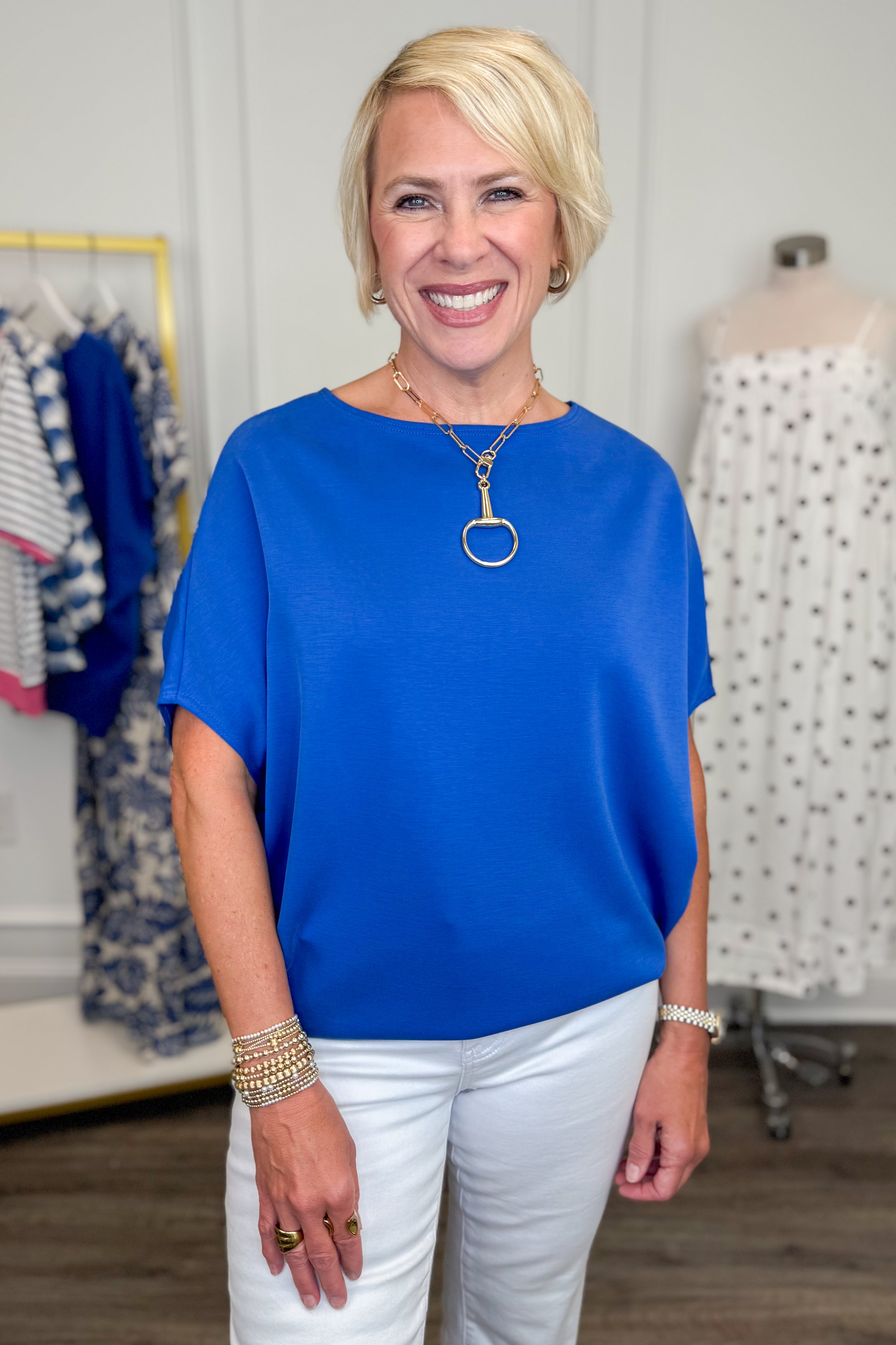 Talk Of The Town Royal Blue Dolman Sleeve Top