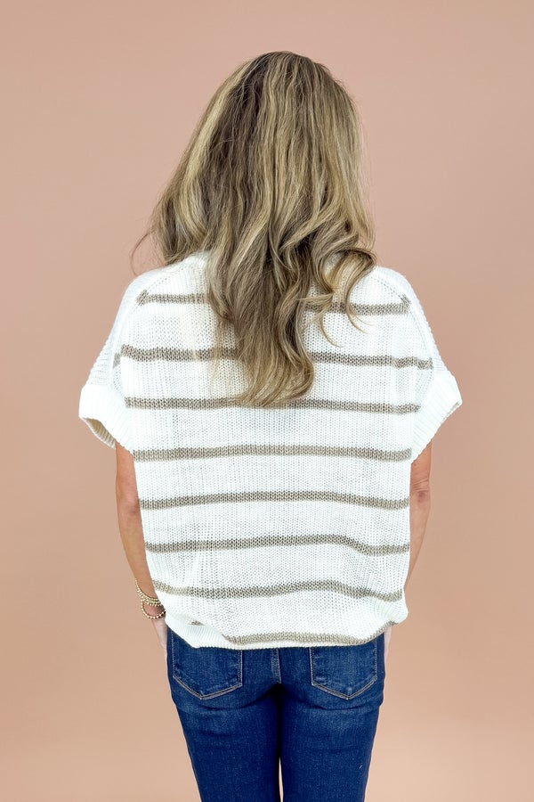 Autumn Glow Stone & Cream Striped Short Sleeve Sweater