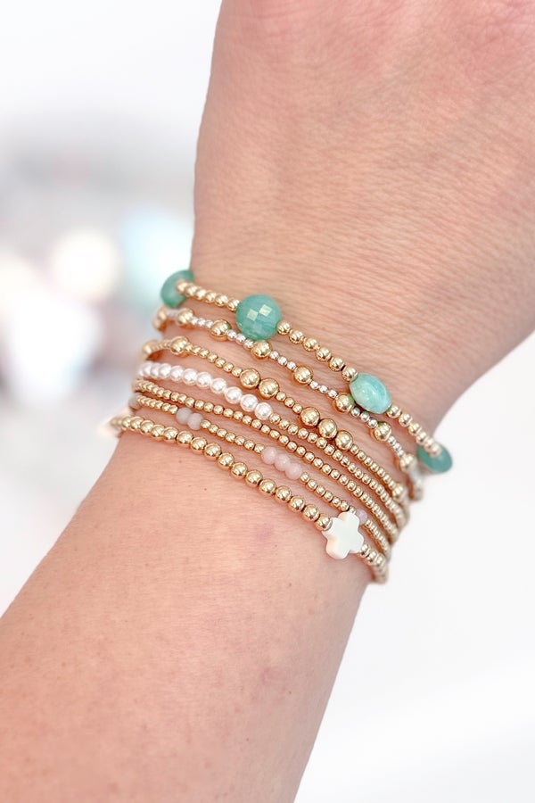 Admire Gold 3mm Bead Bracelet - Amazonite by e newton
