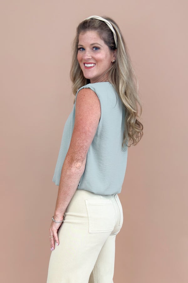 Better In The Breeze Sage Bubble Hem Tank