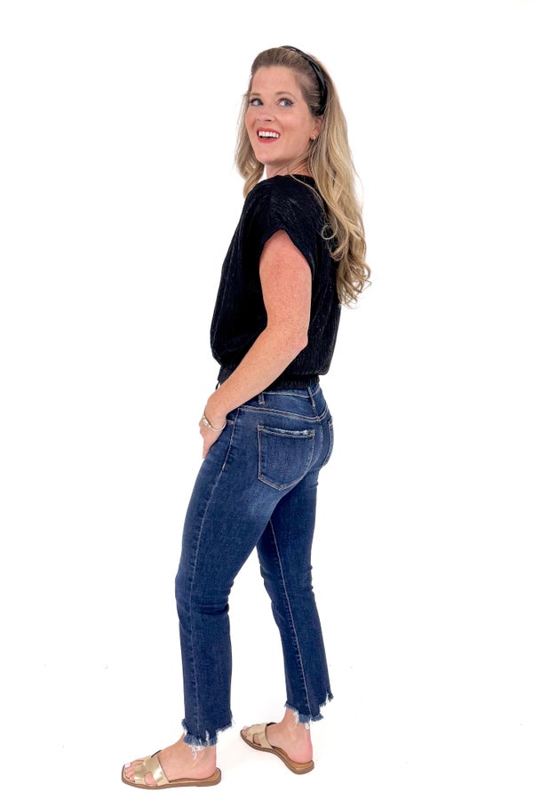 Black Textured Cinched Bottom Top