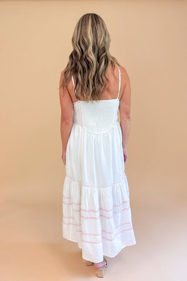 Run The Route Cream With Red Stitch Midi Dress by Fate