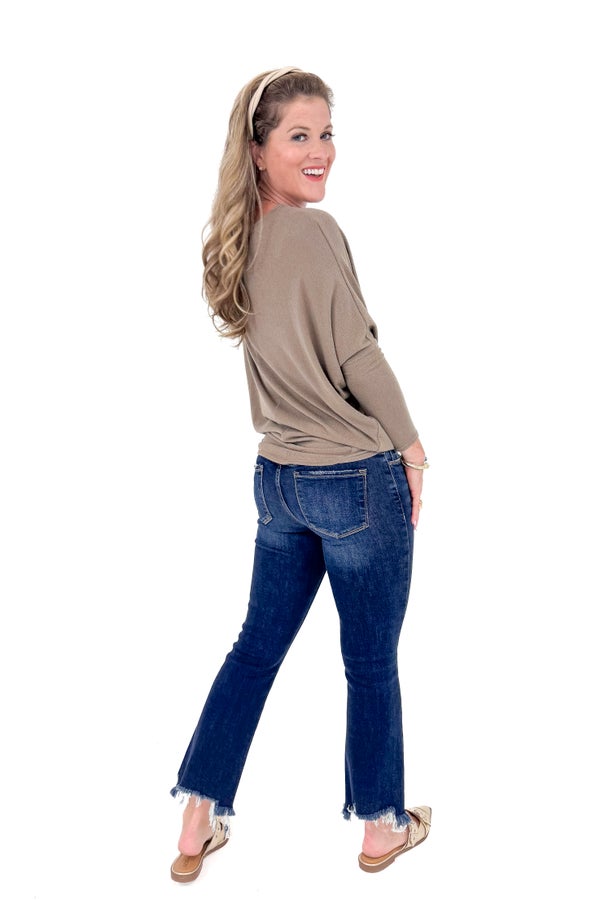 SHAKE IT UP TAUPE LONG SLEEVE COCOON TOP