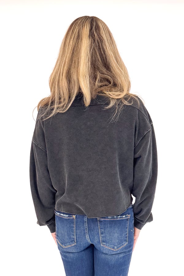 Jump Start Black Cropped Raw Hem Sweatshirt