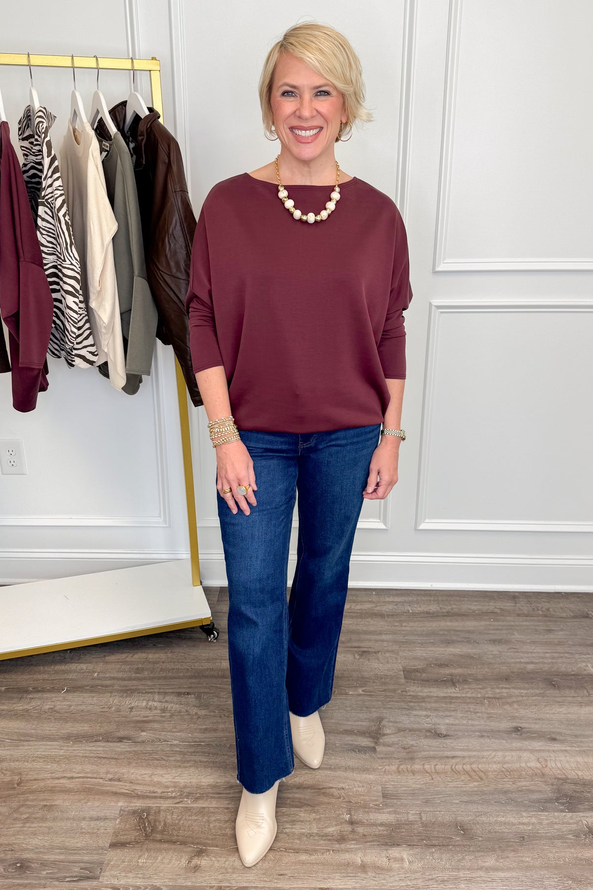 Talk Of The Town Burgundy Dolman Long Sleeve Top