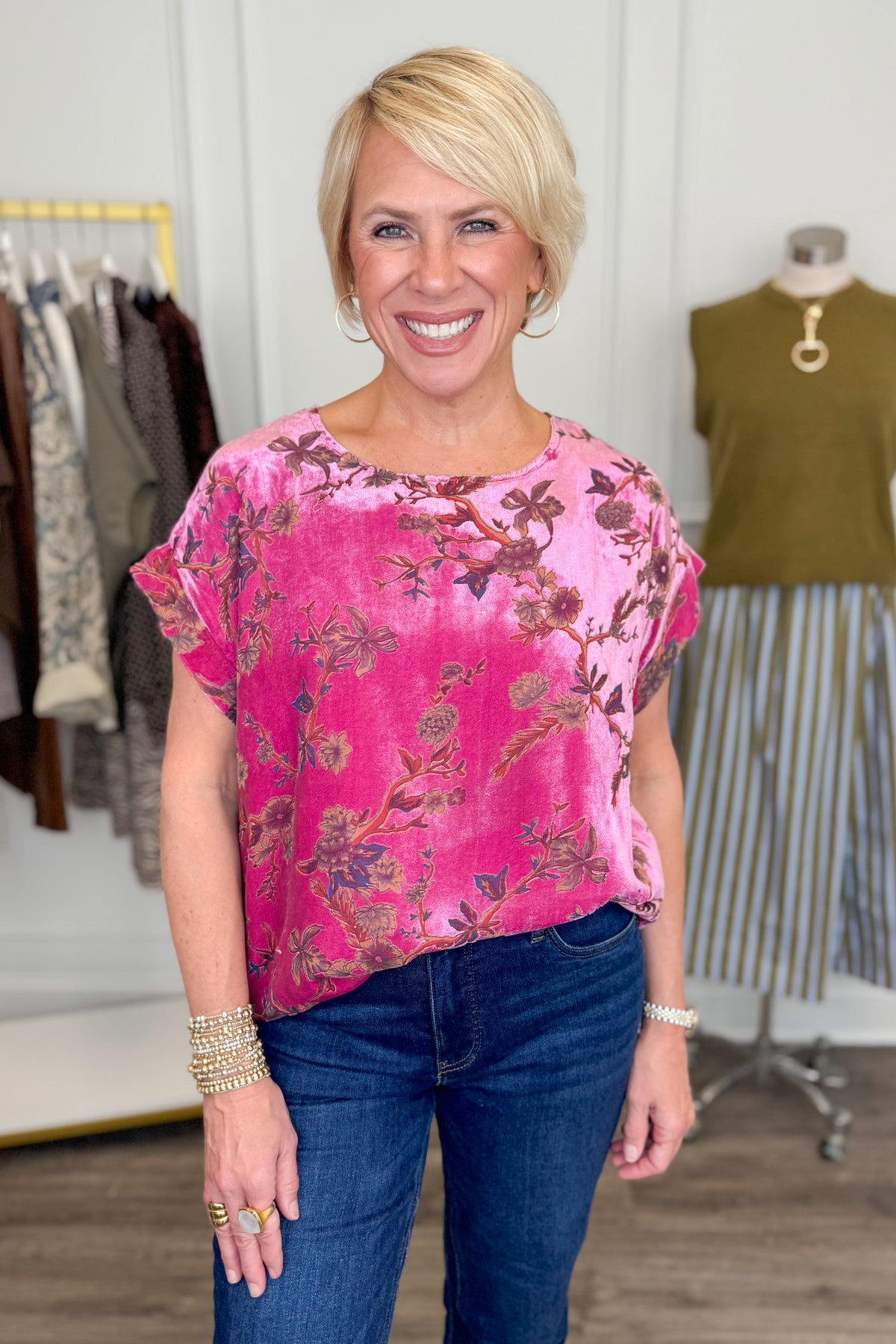 A Little Something Extra Pink Floral Velvet Top