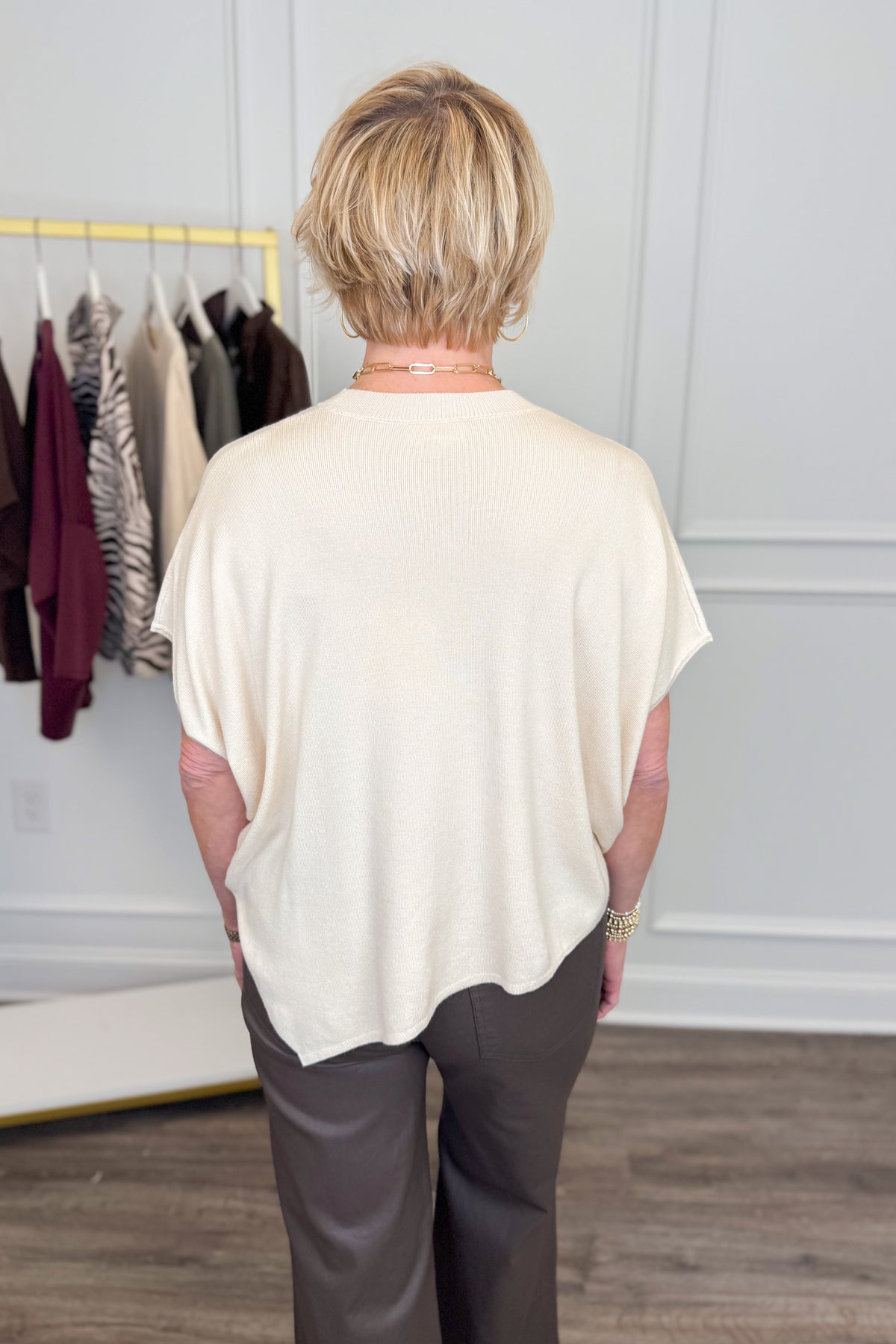 Best Kept Secret Cream Short Sleeve Poncho Sweater by Entro