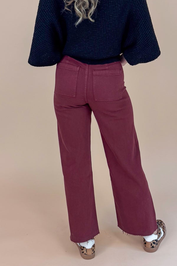 Breanne Maroon Straight Wide Leg Jeans