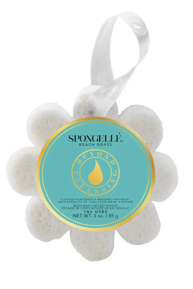 Spongelle Beach Grass sponge with a label on a white background