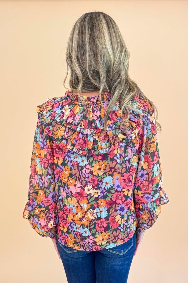 Dream Catcher Multi Floral Ruffle Detail Top by Fate