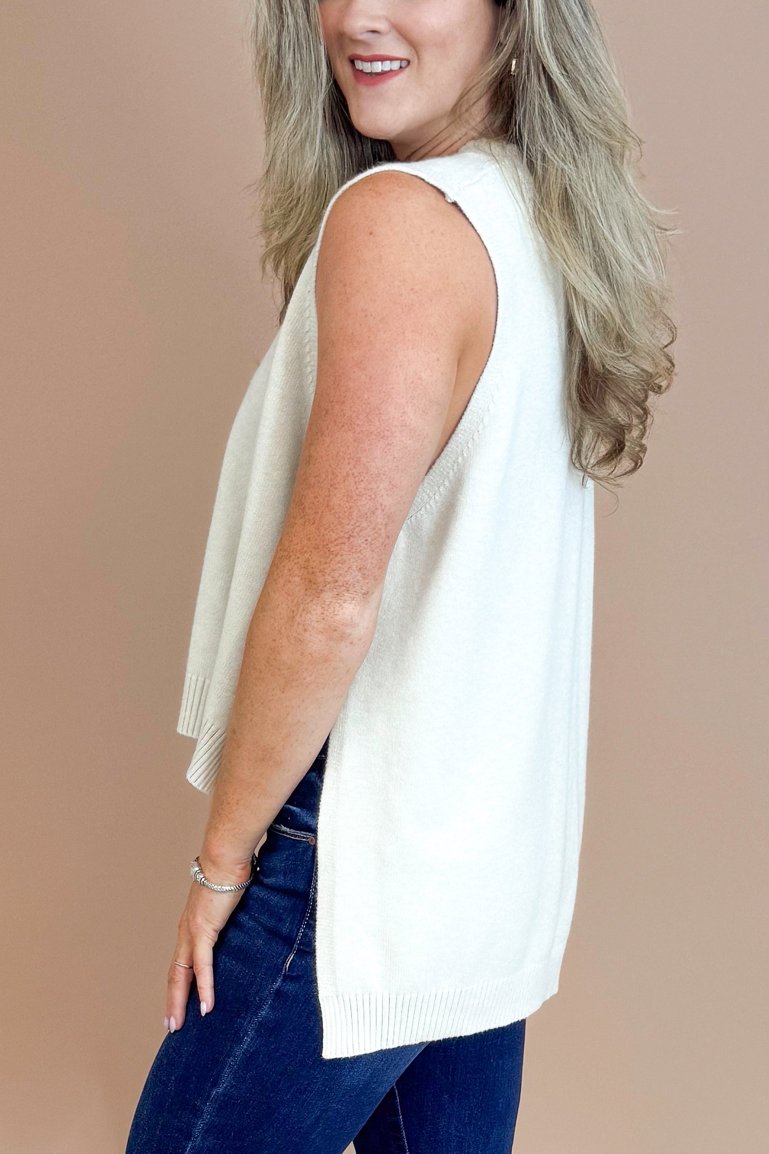 Faded Sunlight Oatmeal Hi-Low Sleeveless Sweater