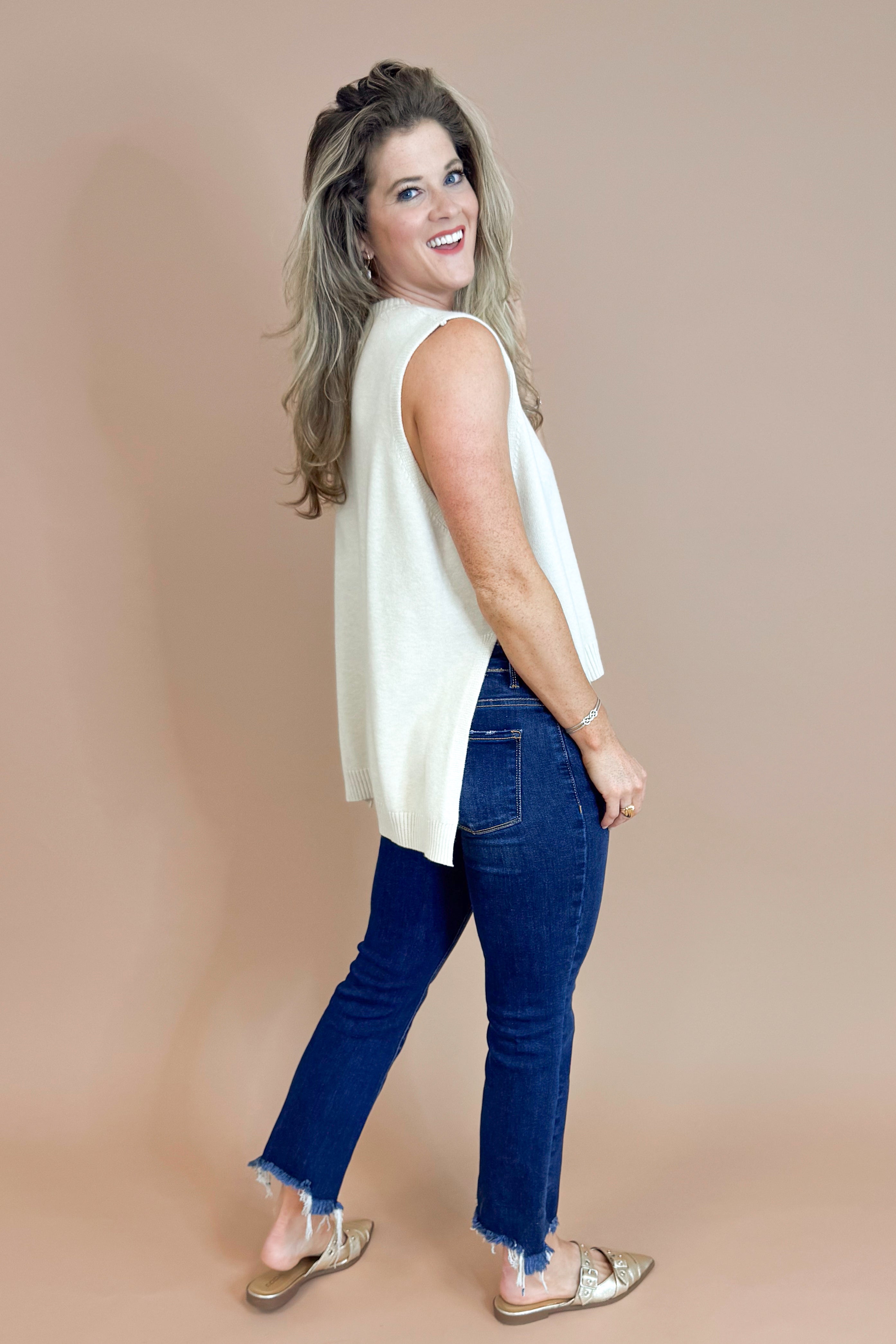 Faded Sunlight Oatmeal Hi-Low Sleeveless Sweater