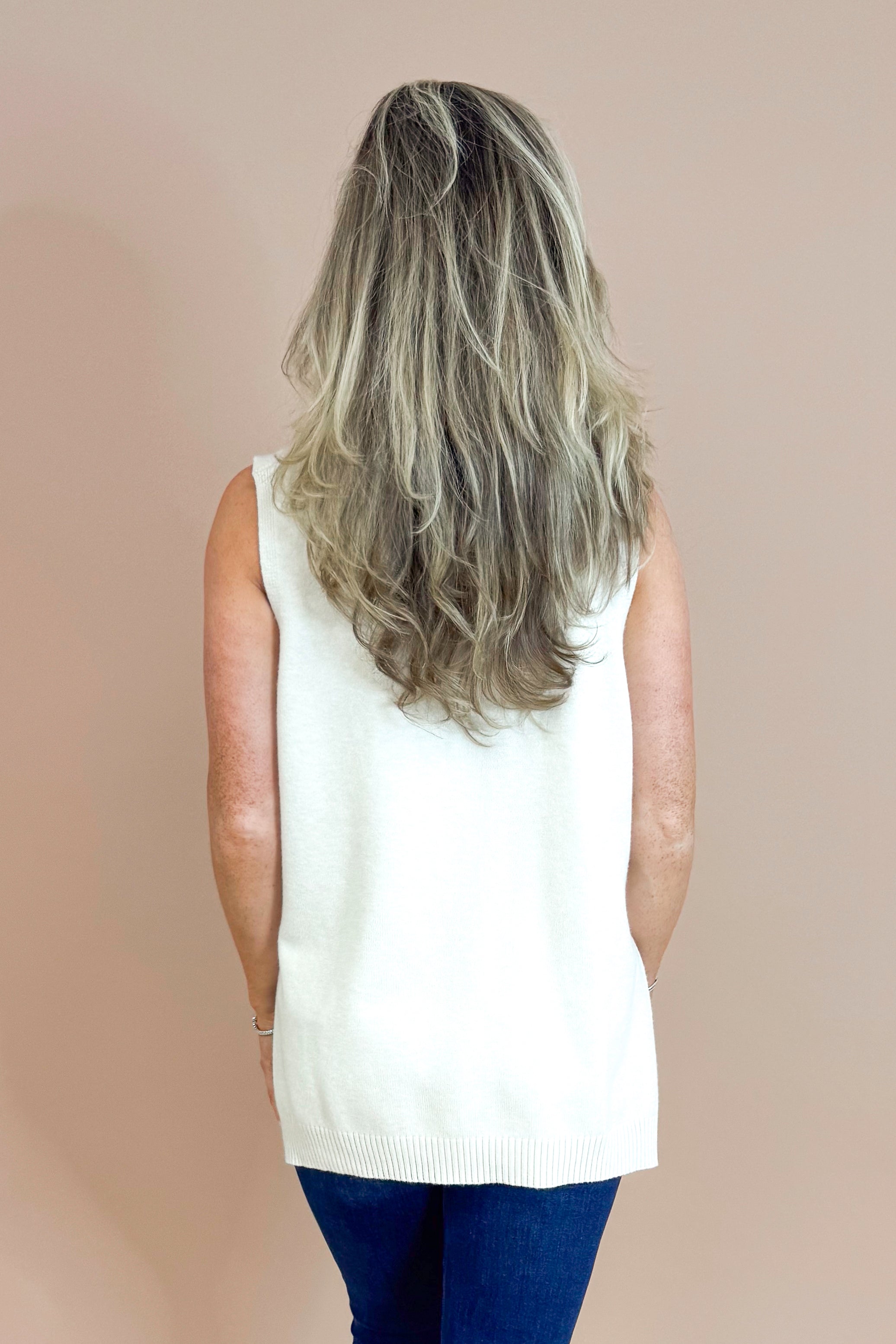 Faded Sunlight Oatmeal Hi-Low Sleeveless Sweater