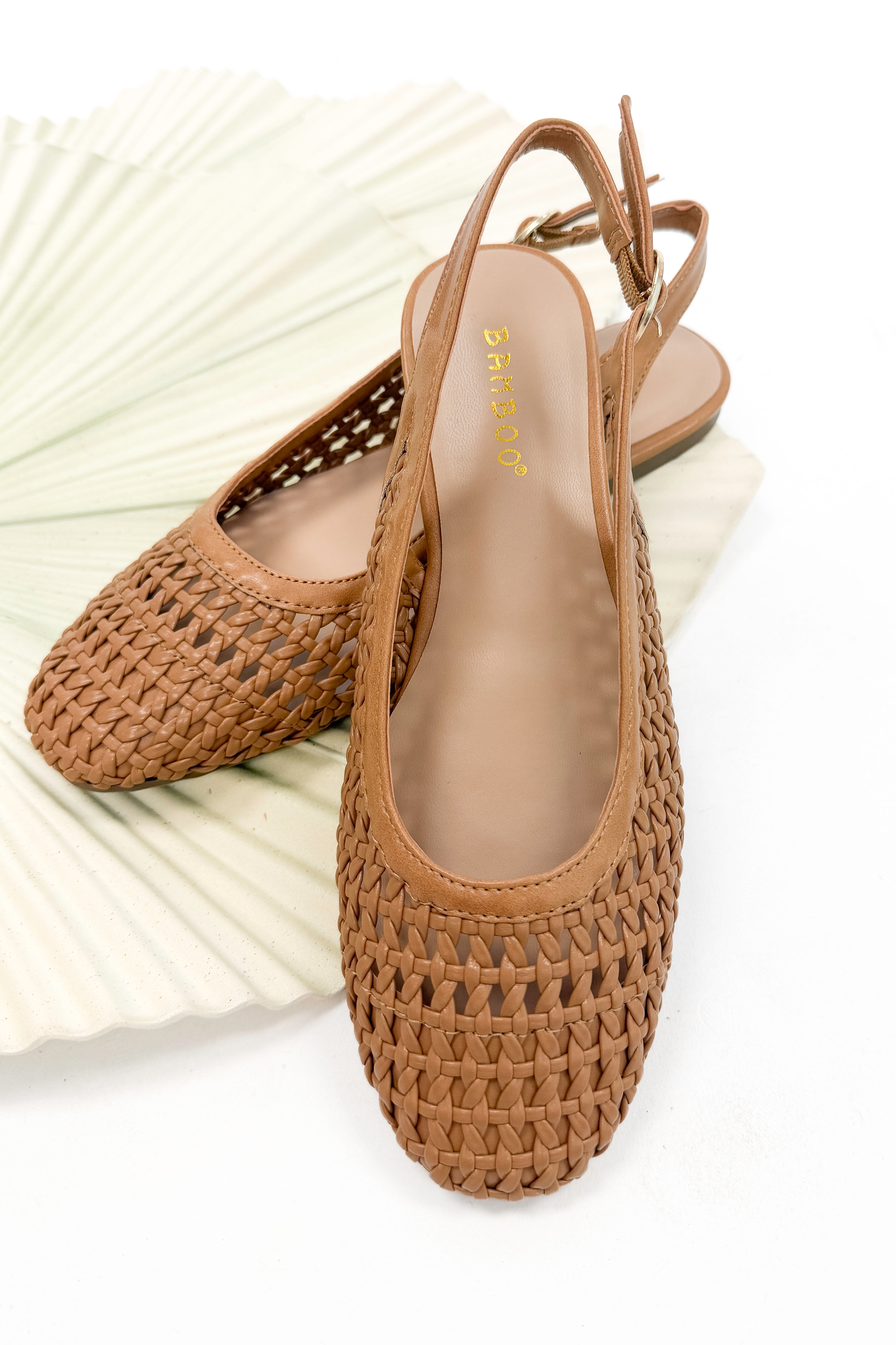 Caring- Tan Woven Slingback Flats