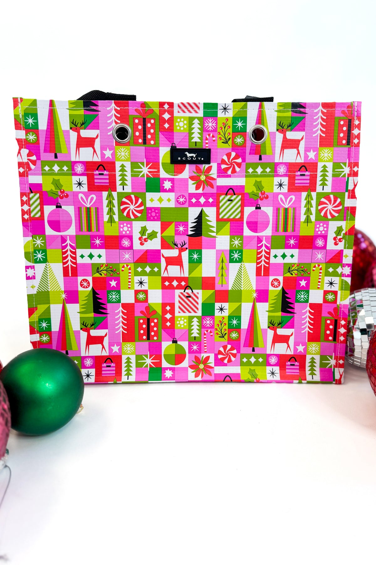 closeup of Holiday Remix Christmas 2026 Scout Large Gift Bag
