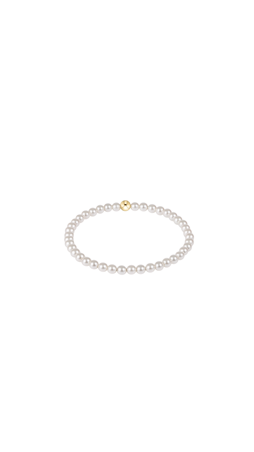 Pearl bracelet with a gold bead on a white background