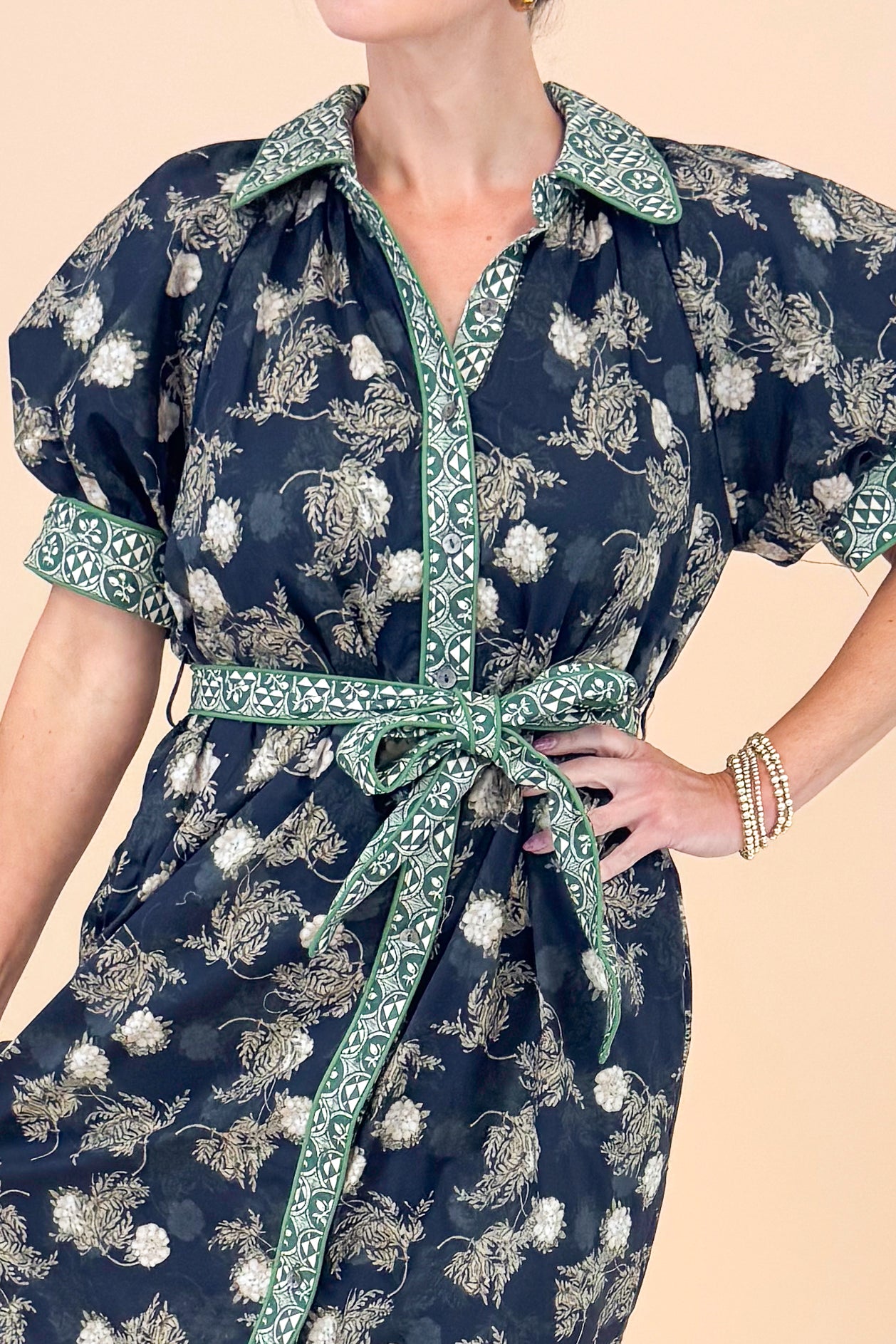 Don’t Be Shy Navy & Olive Floral Printed Midi Dress