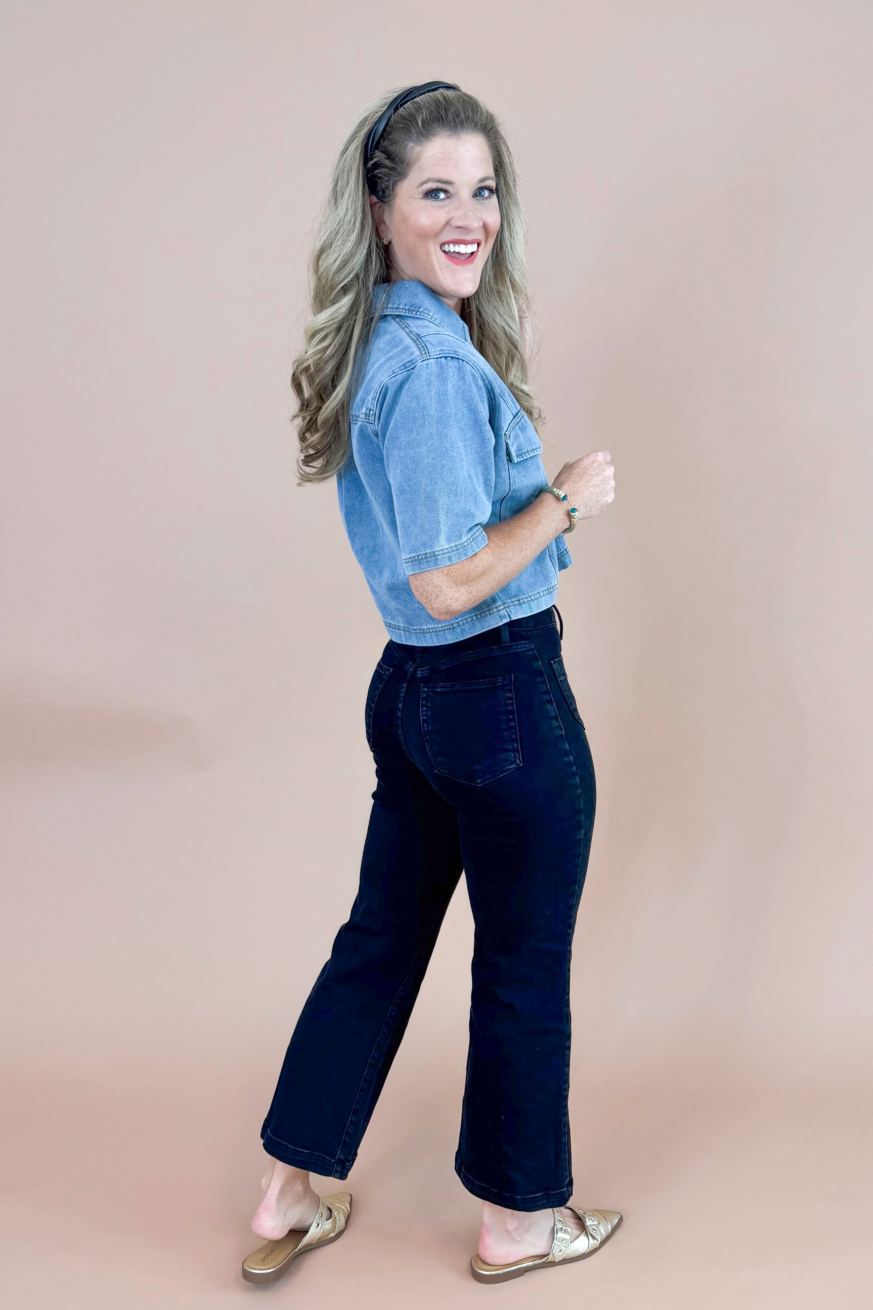 Mug Life Denim Double Pocket Top