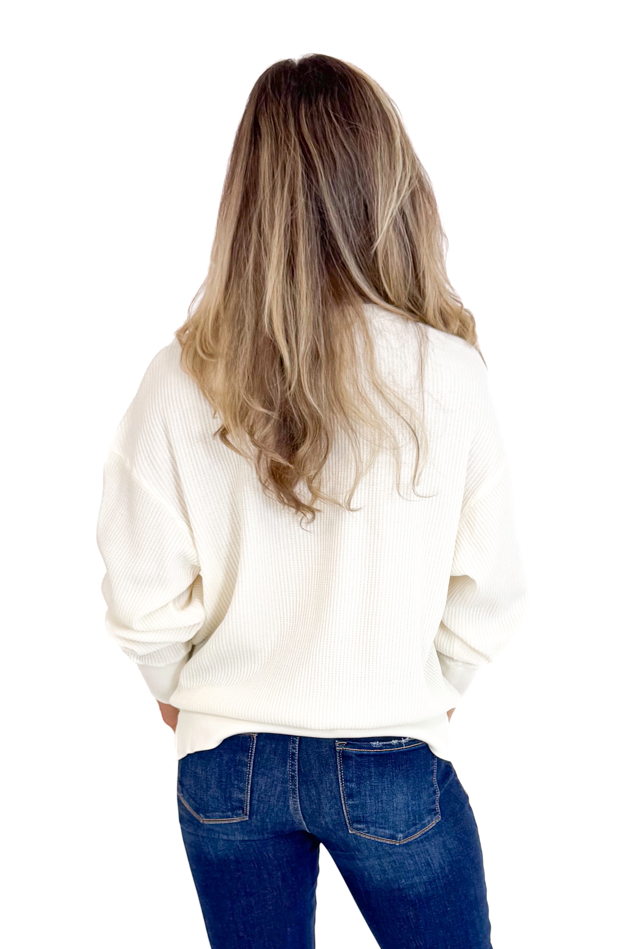 Falling Fast Cream Round Neck Waffle Weave Top