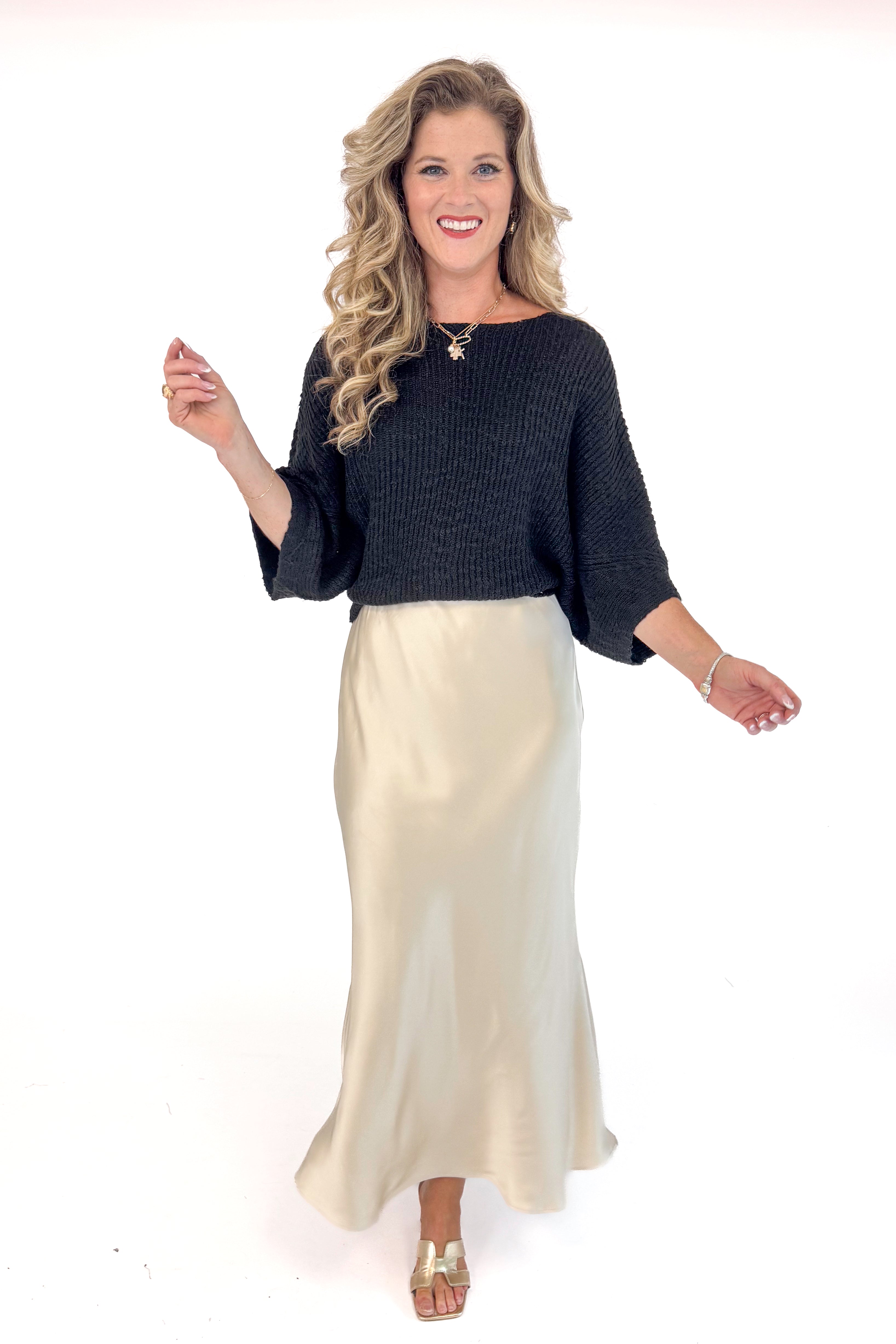Bestie Approved Champagne Satin Maxi Skirt