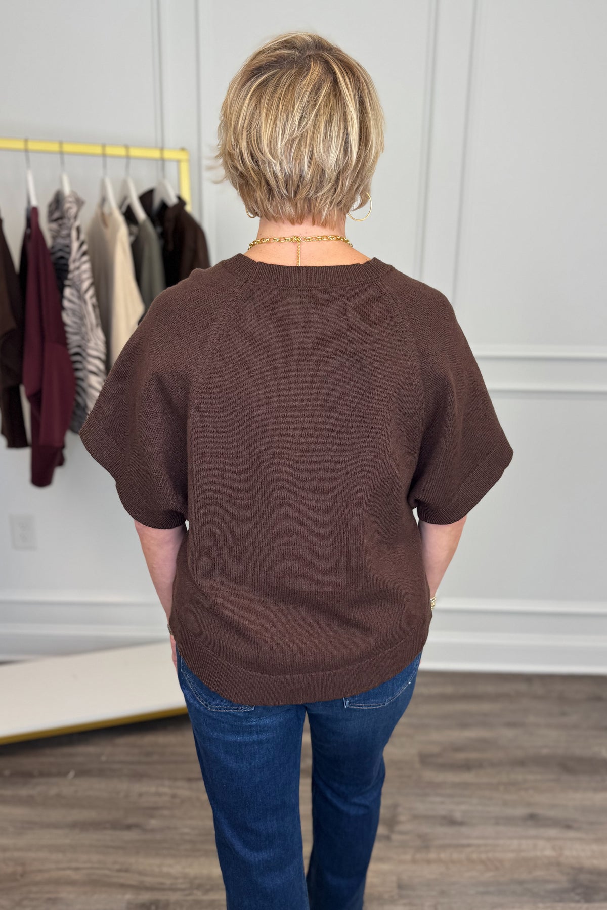 In Hindsight Brown Dolman Short Sleeve Sweater by Entro