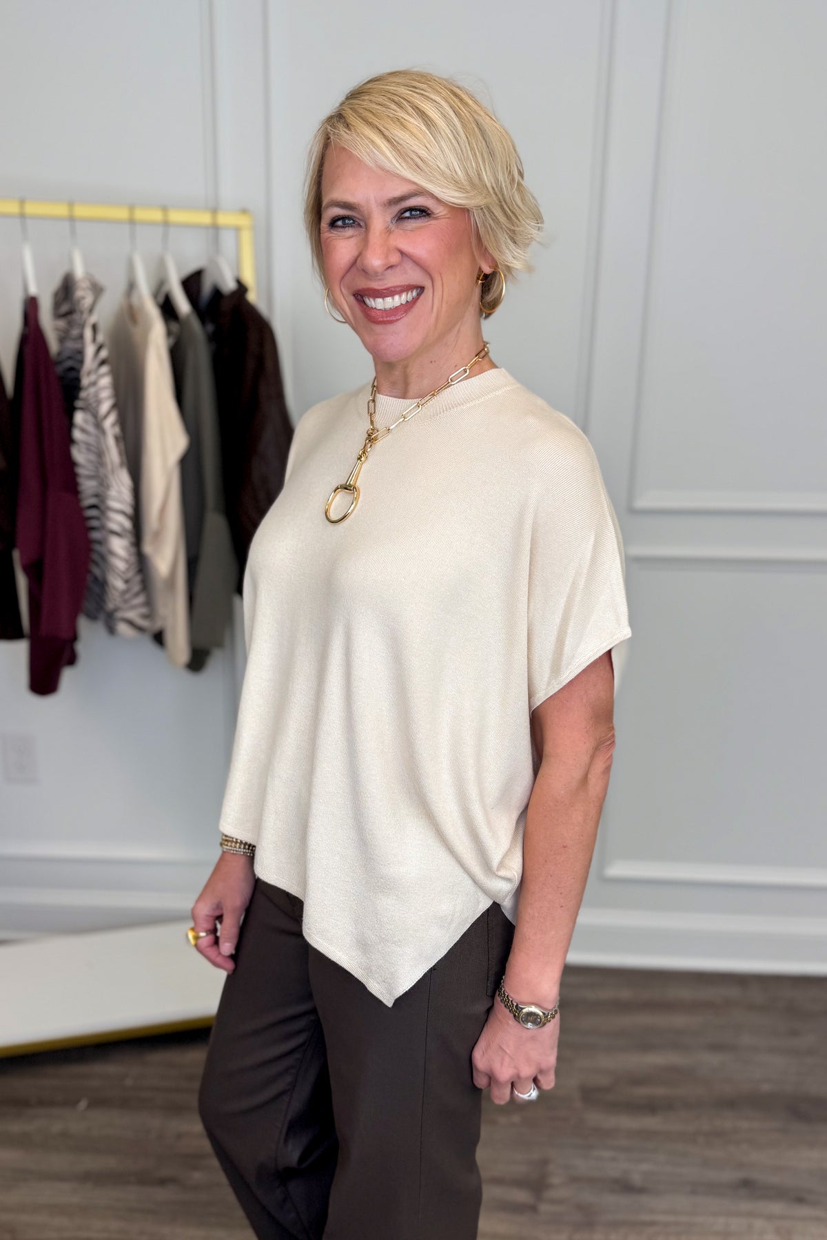 Best Kept Secret Cream Short Sleeve Poncho Sweater by Entro