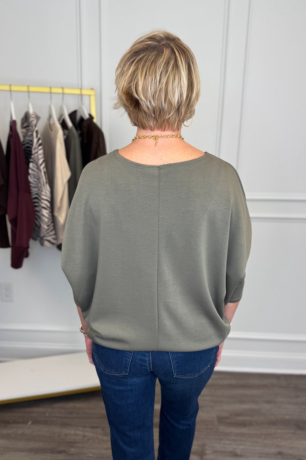 Talk Of The Town Olive Dolman Long Sleeve Top