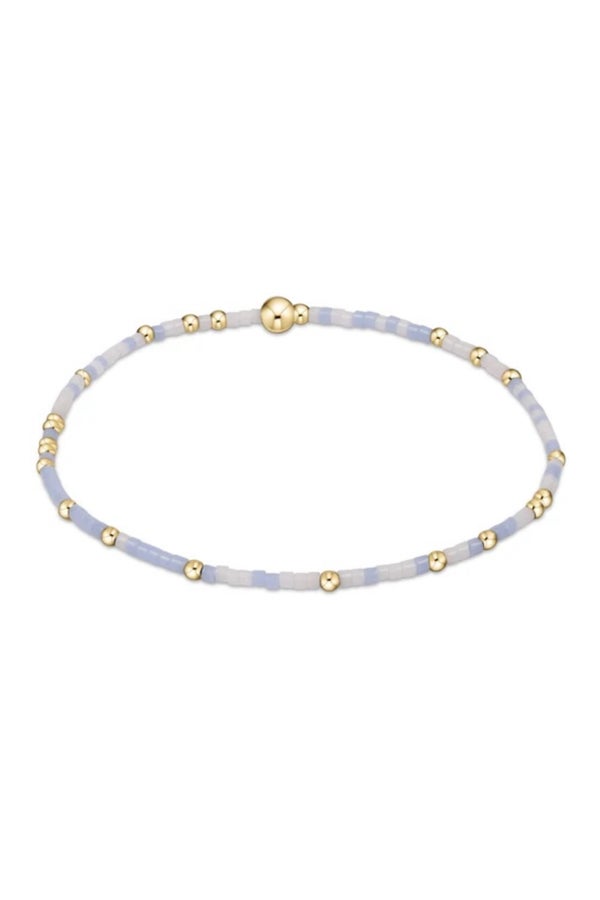 Closeup shot of enewton white and light blue beaded bracelet