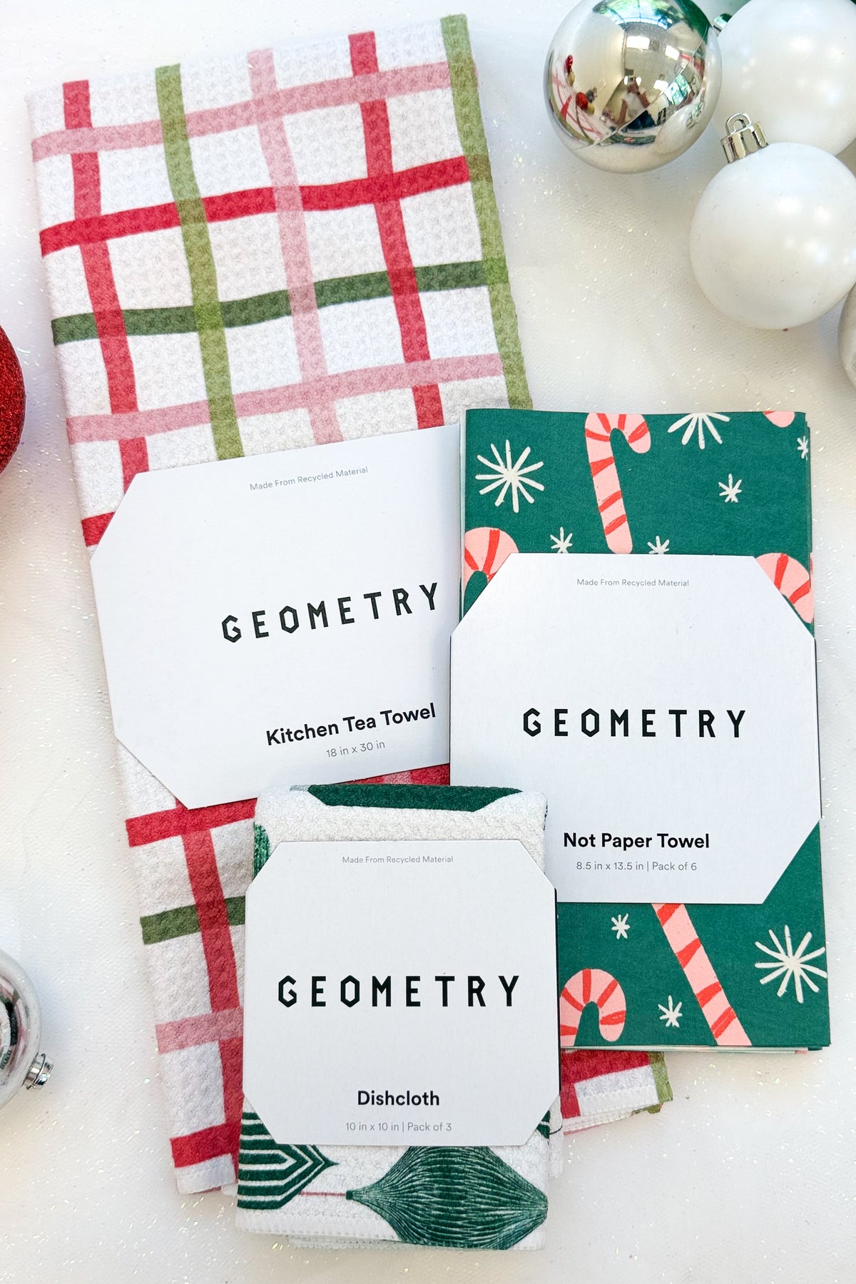 Geometry Festive Plaid Microfiber Tea Towel, Not Paper Towel & Dishcloth against holiday background.