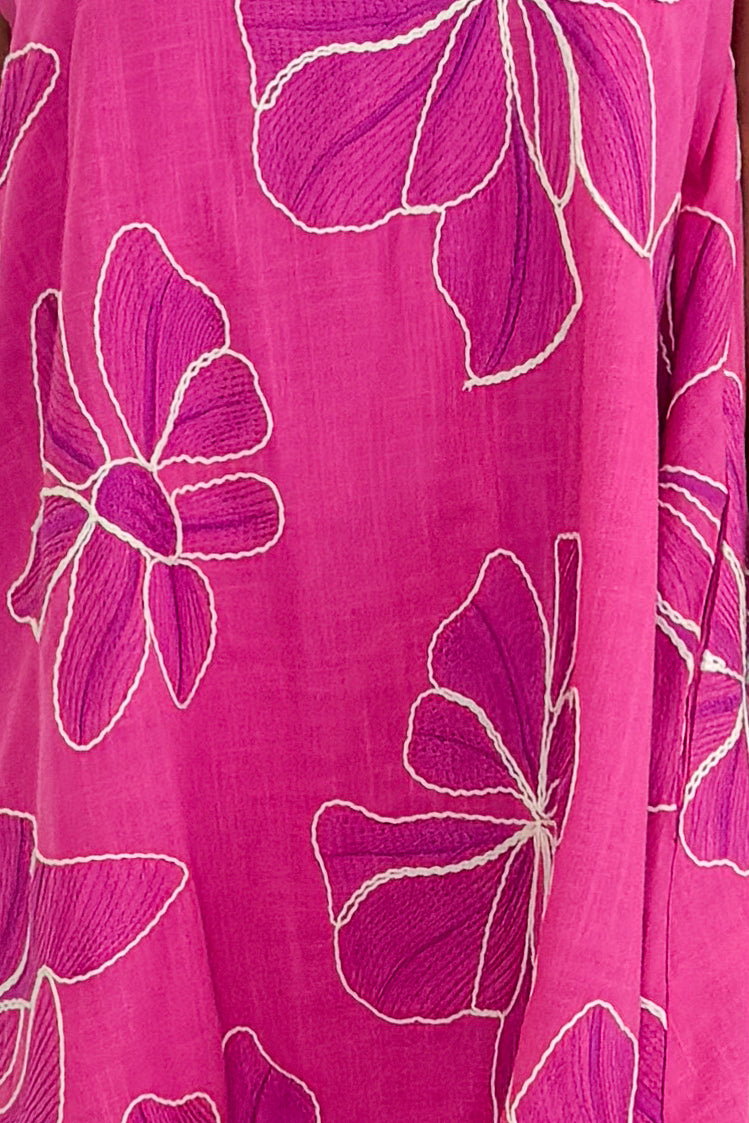 Hot Pink Floral Embroidered Mini Dress fabric