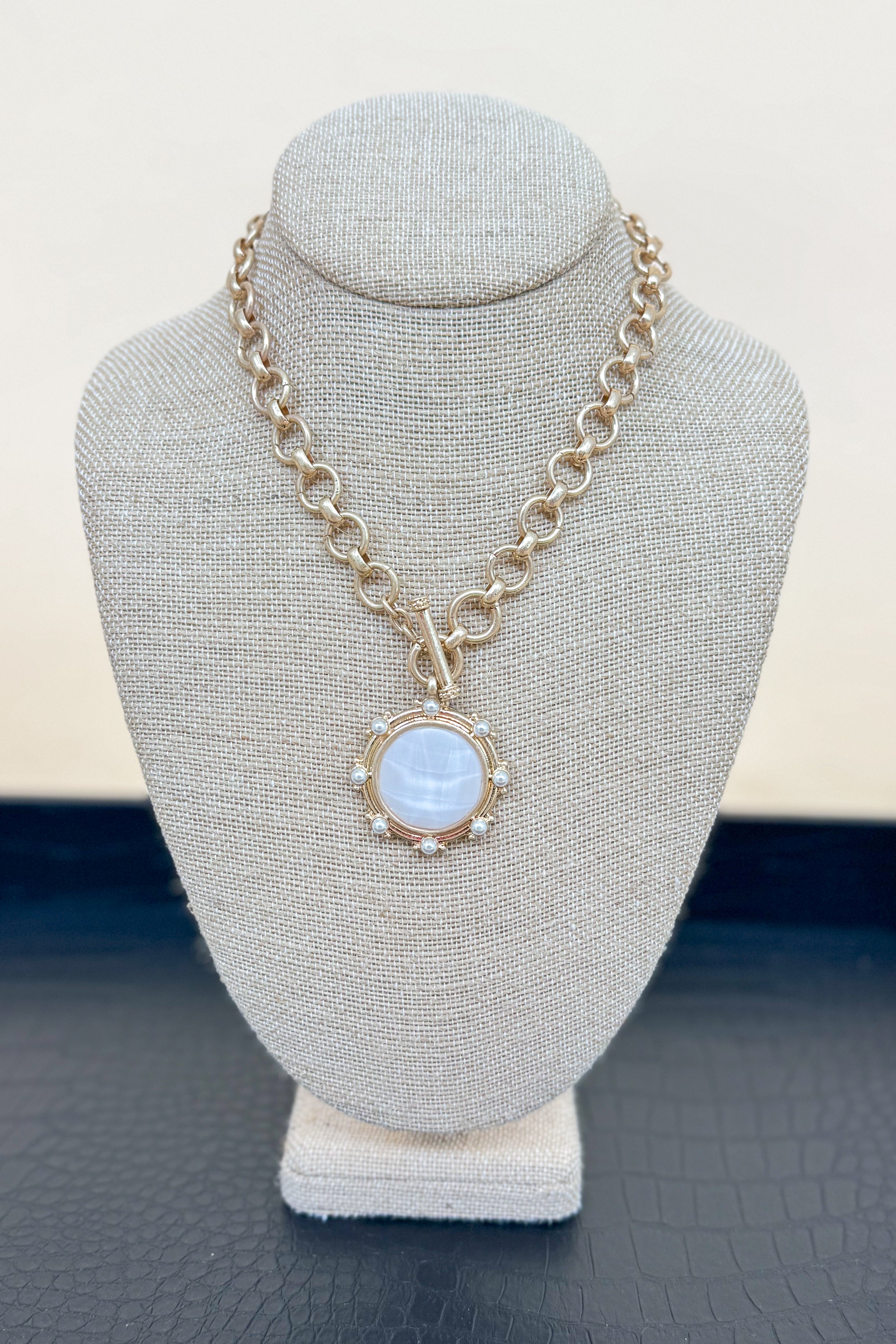 Haley Circle Stone & Pearl Pendant Necklace