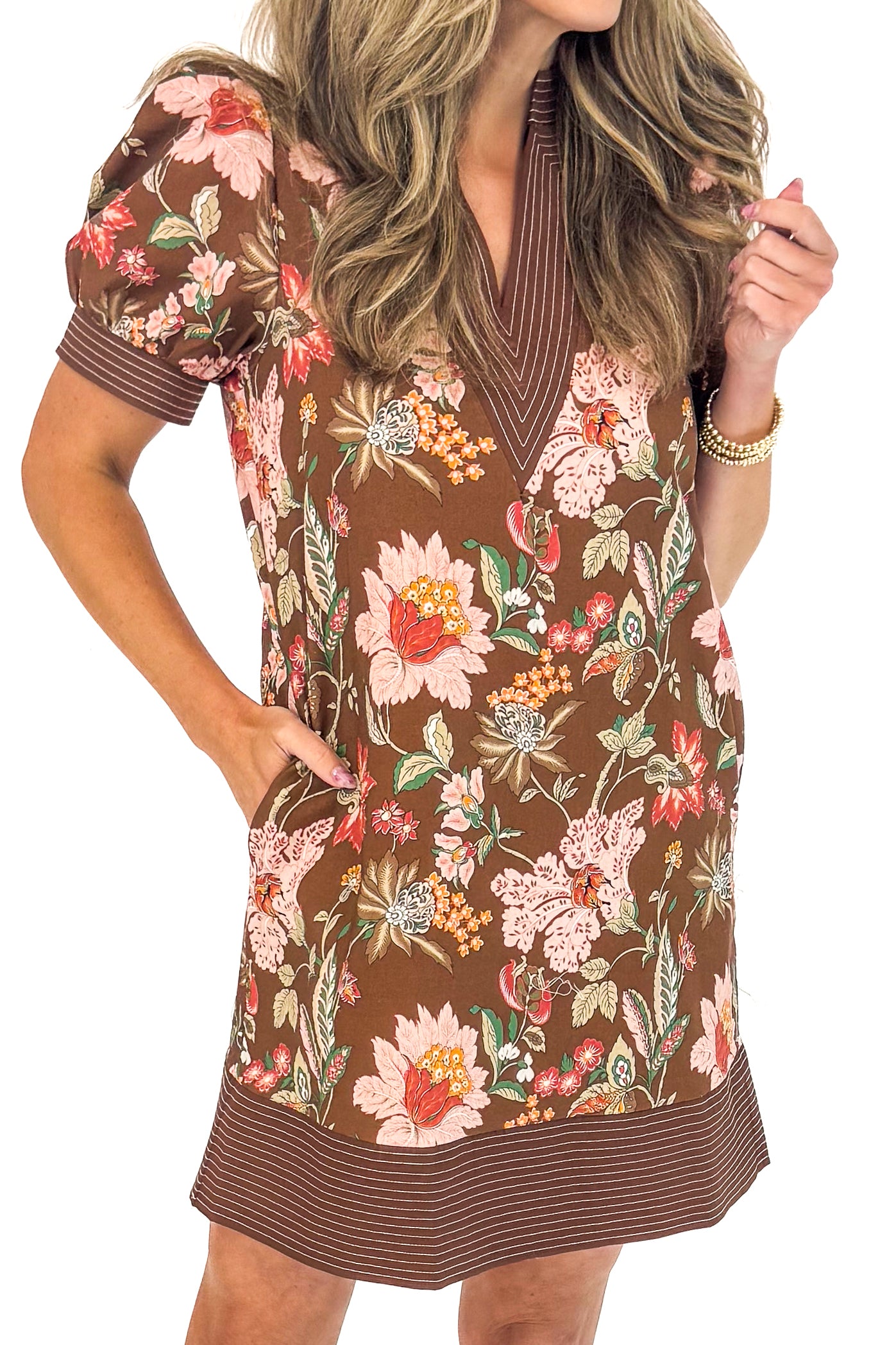 Fall For This Brown & Pink Floral Dress