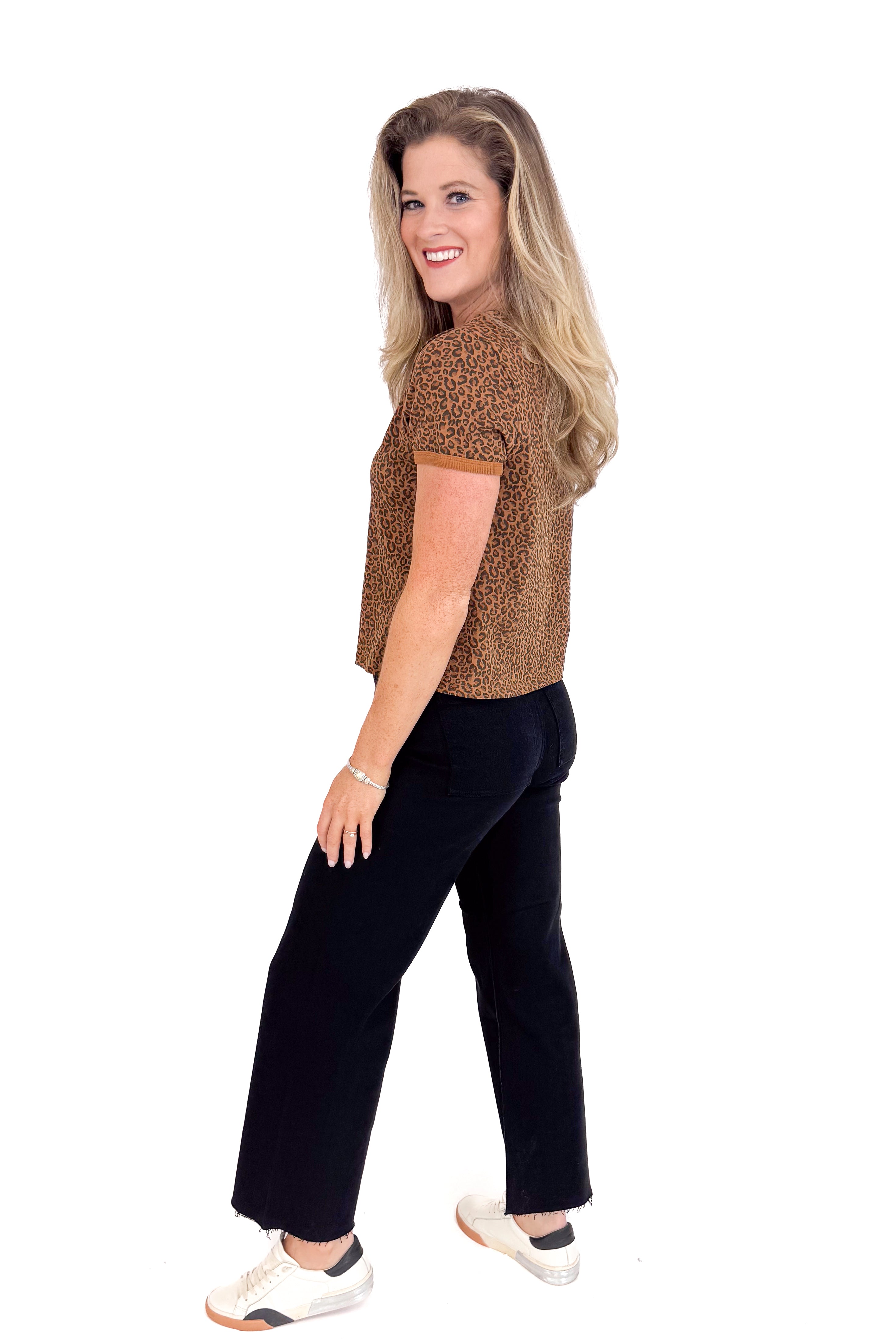 Spot On Camel Leopard Short Sleeve Top