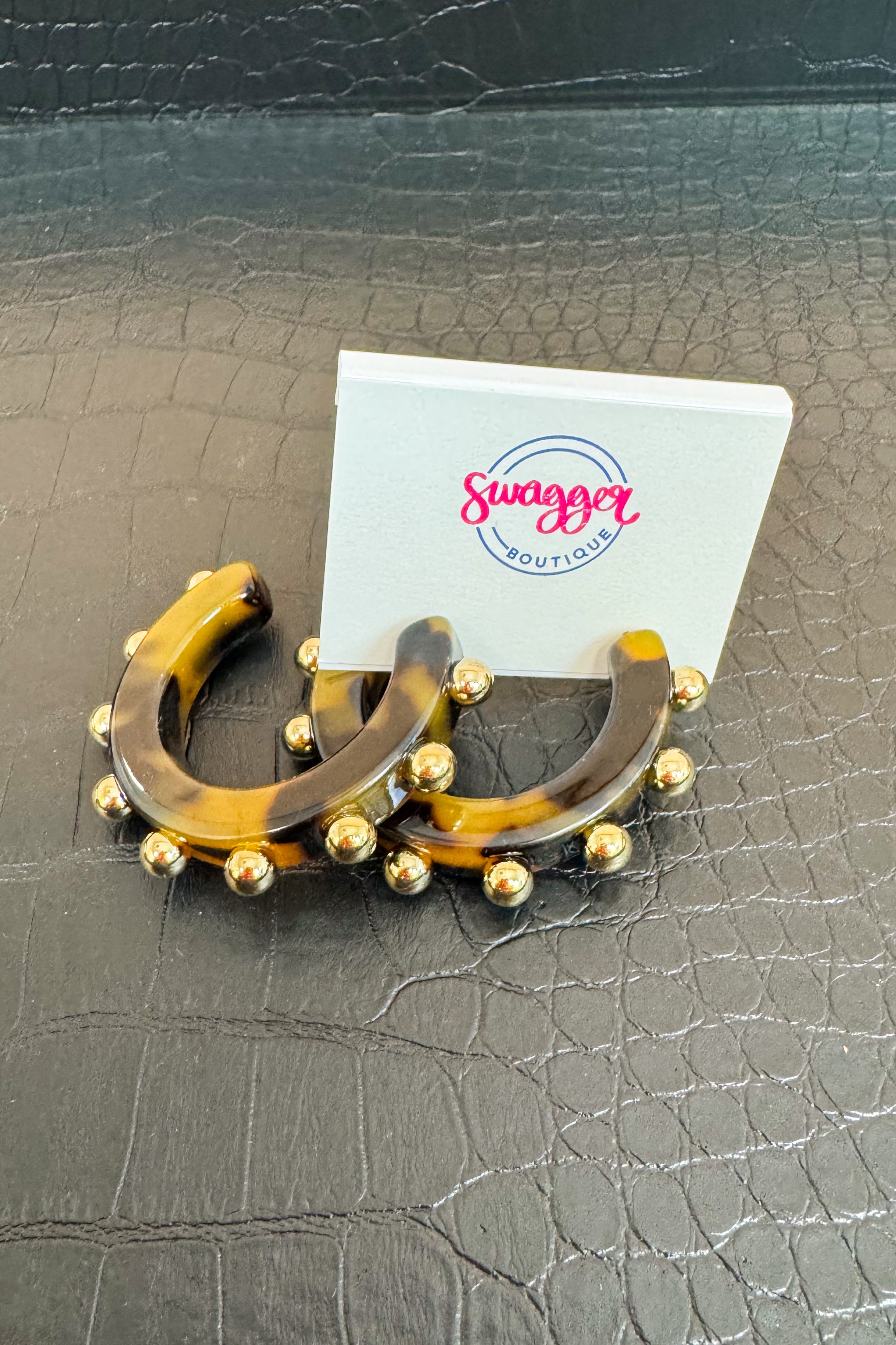 Adriana Resin Tortoise & Gold Ball 2" Hoops