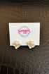 Gold earrings on a card with &
