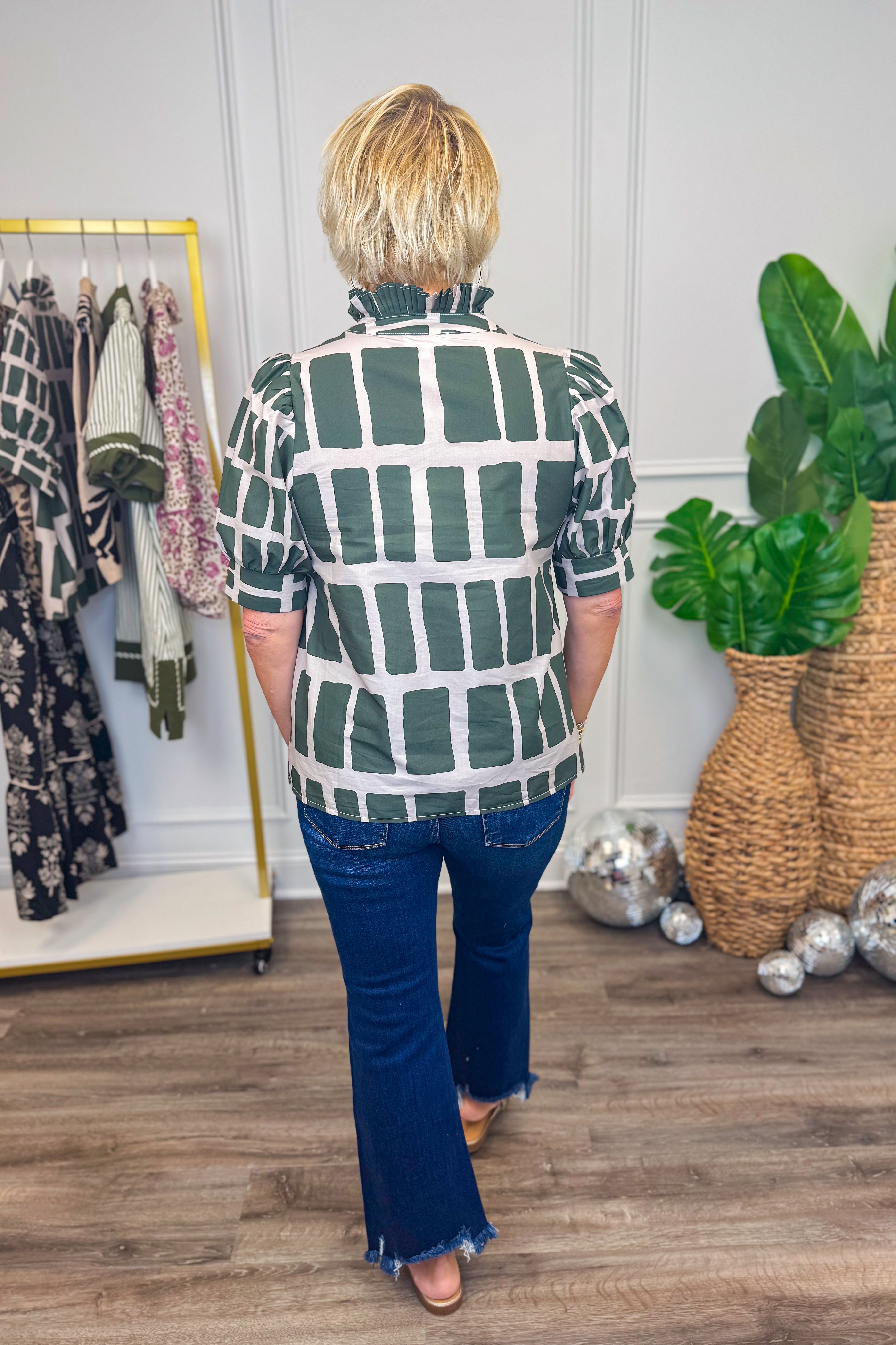 Hold My Hand Olive & Khaki Abstract Print V-neck Top by Entro