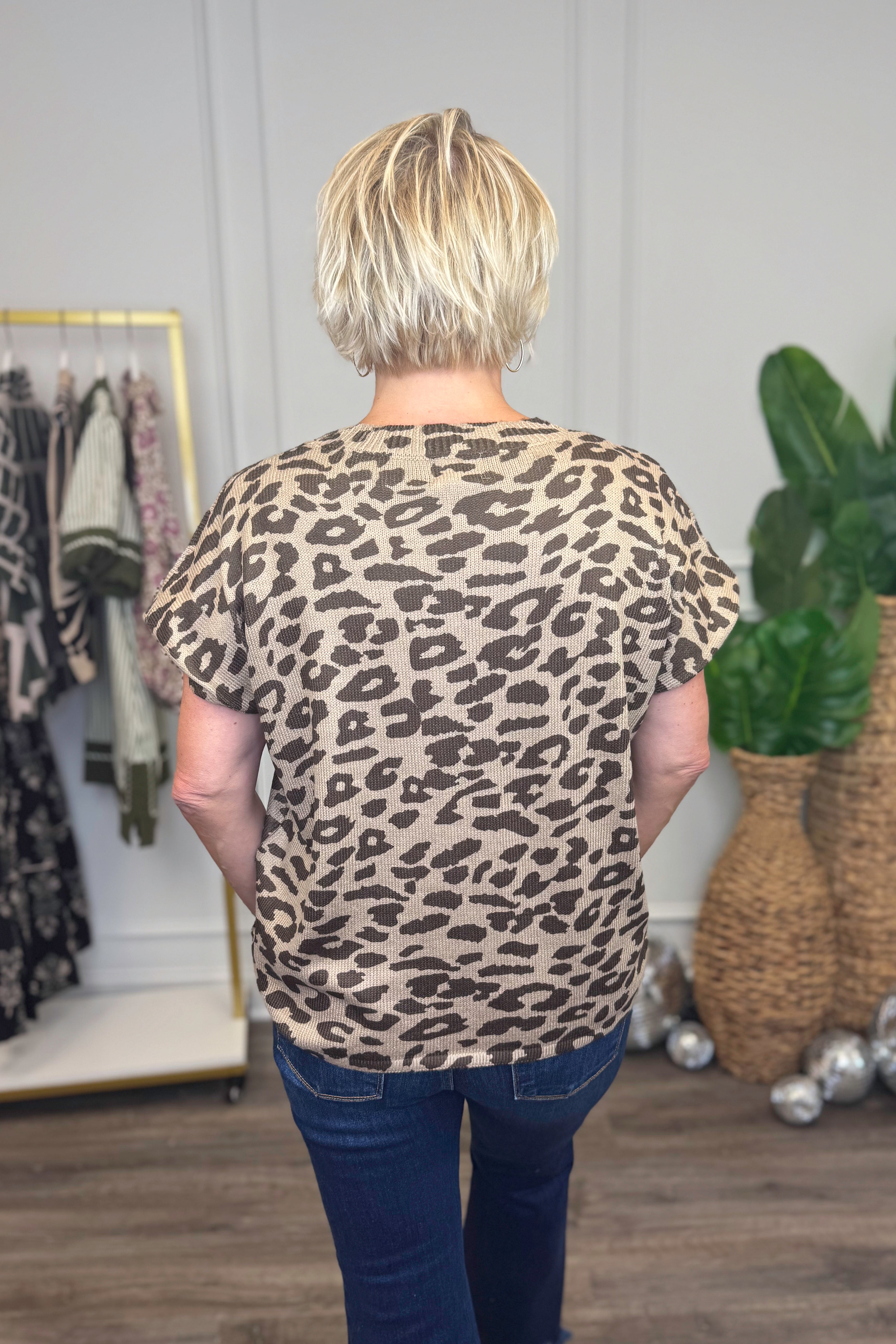 Spotted Perfection Beige & Brown Leopard Print Short Sleeve Sweater