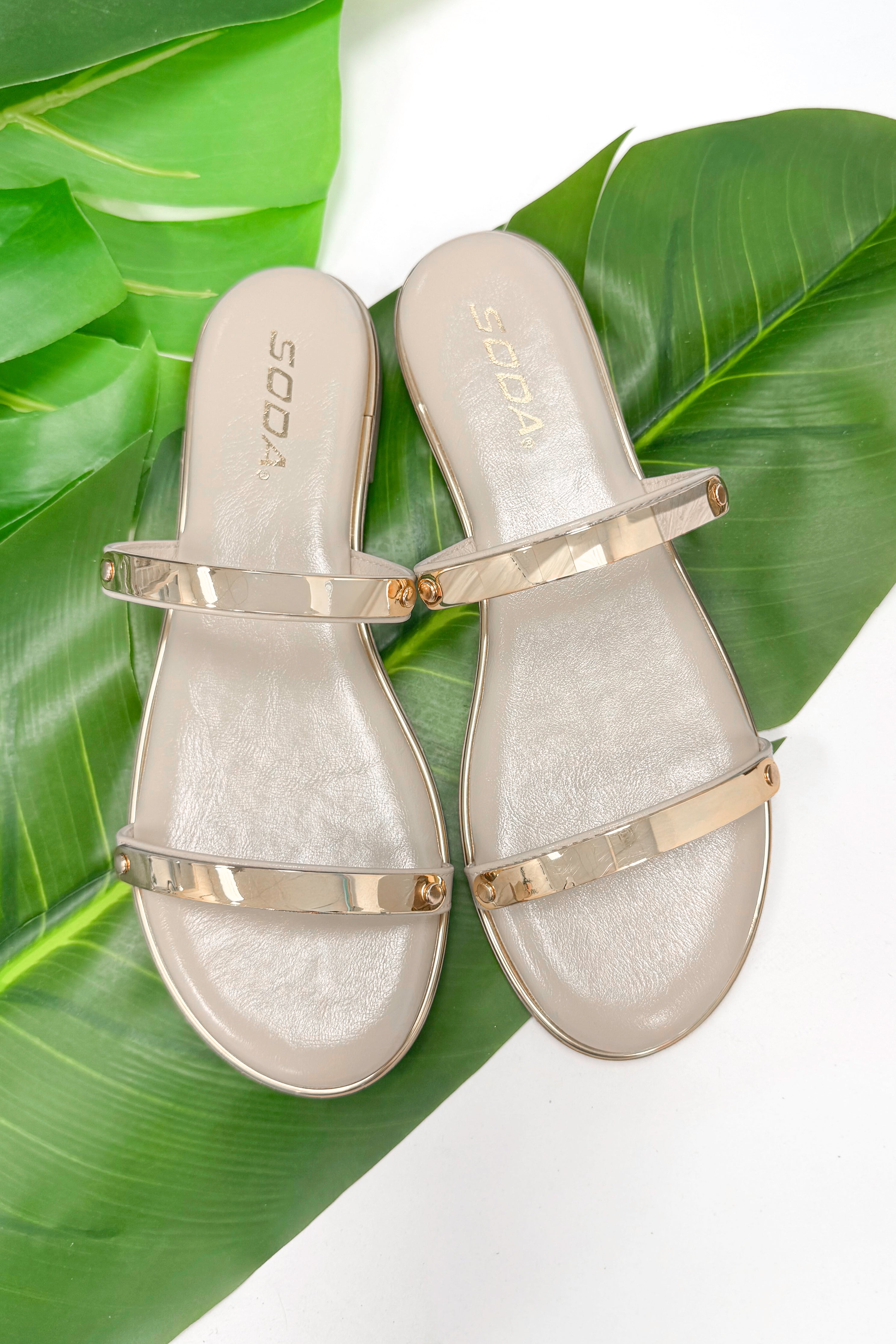 Keith- Bone & Gold Bar Detail Sandals