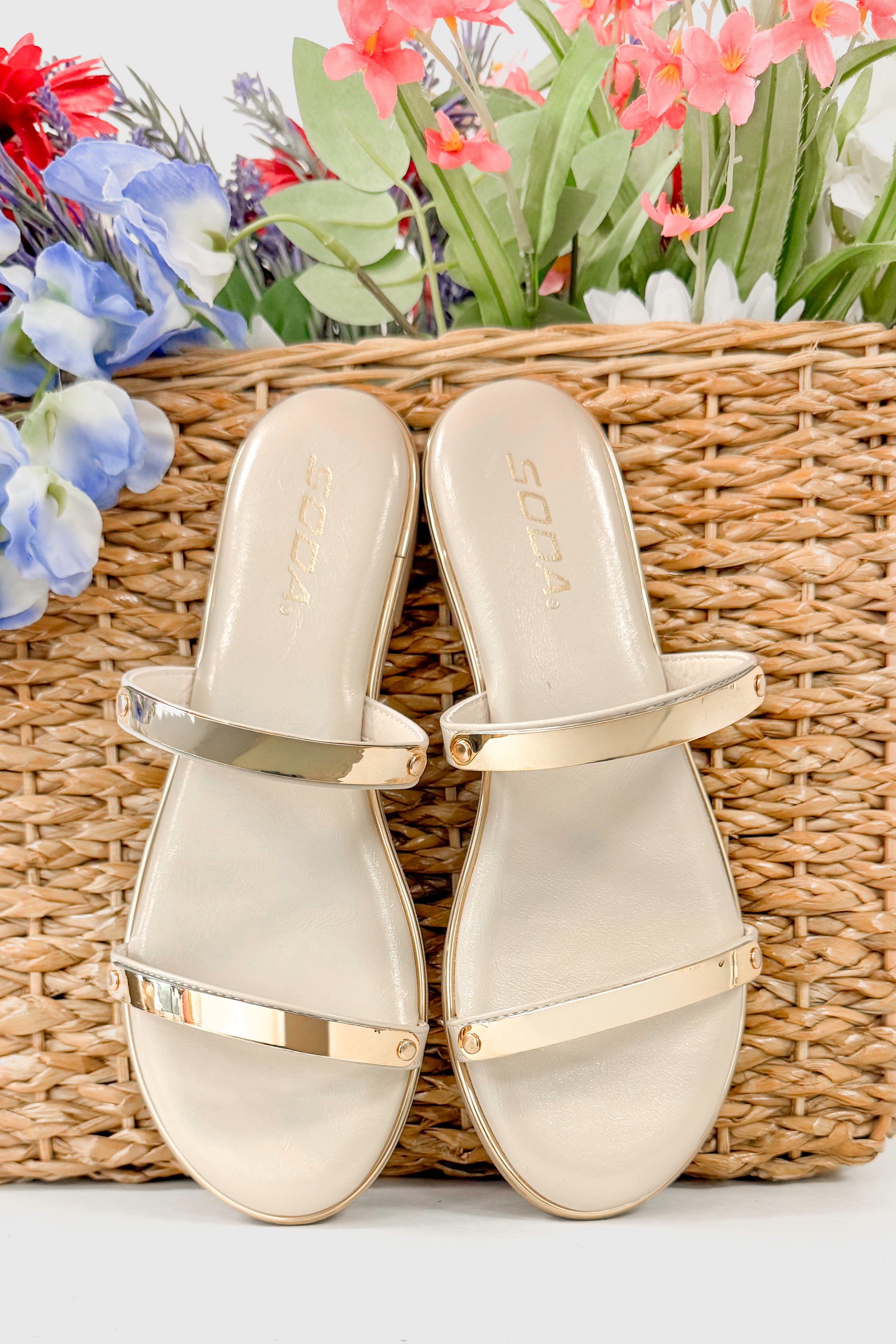 Keith- Bone & Gold Bar Detail Sandals