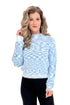 Outside The Lines blue fuzzy sweater - front view on model