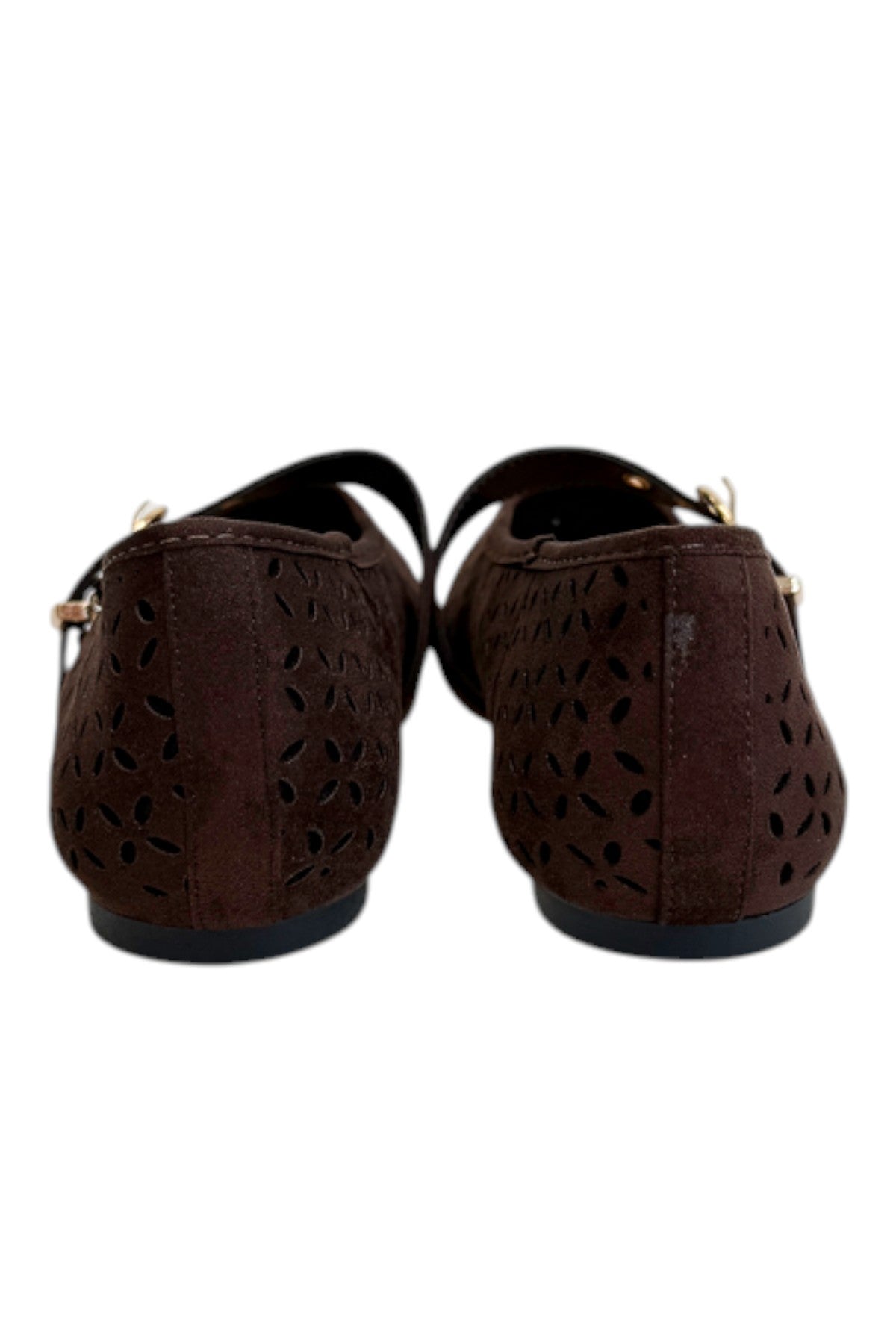 Linda- Dark Brown Suede Flats back view