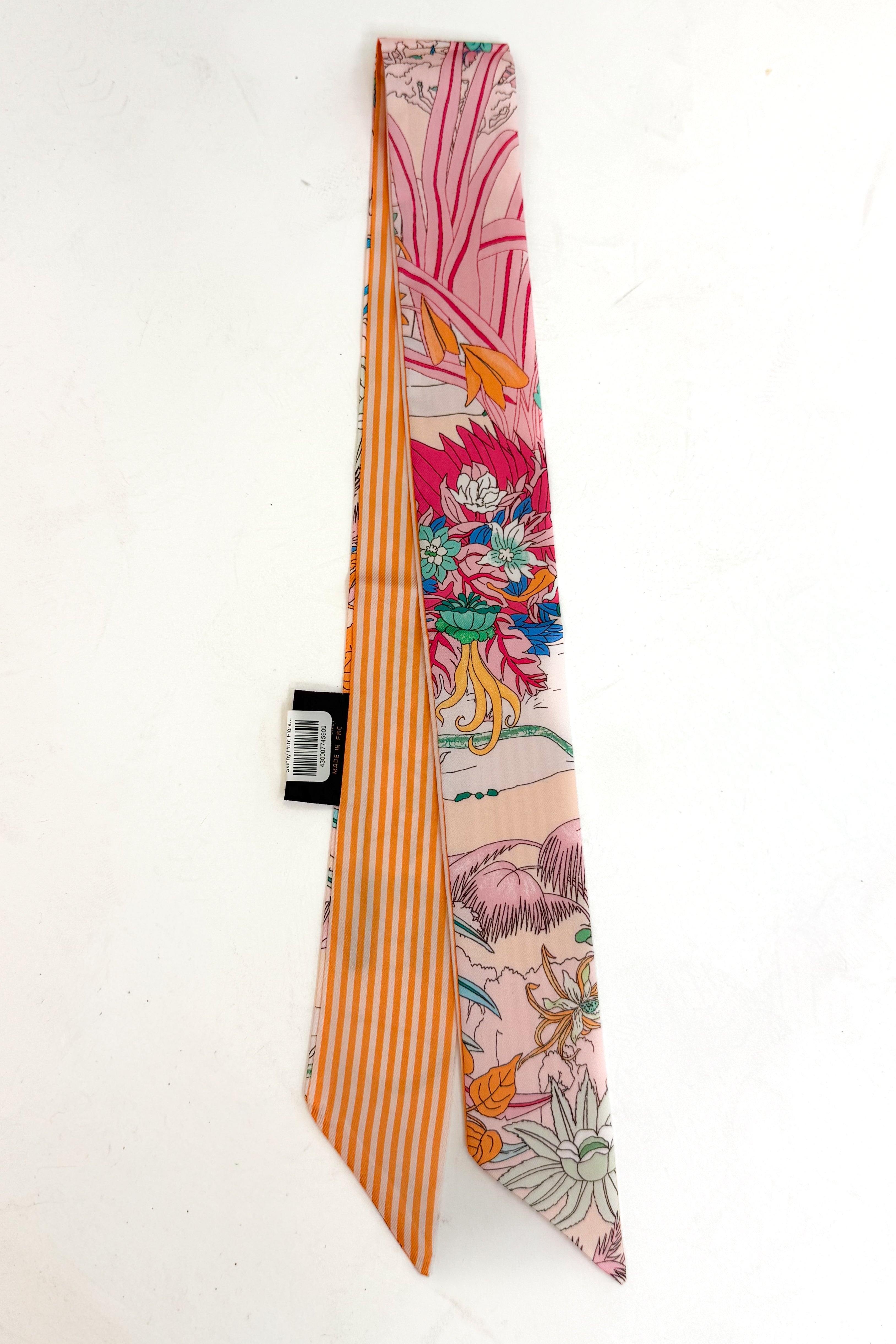 Maisie Skinny Print Floral And Stripe Scarf in orange