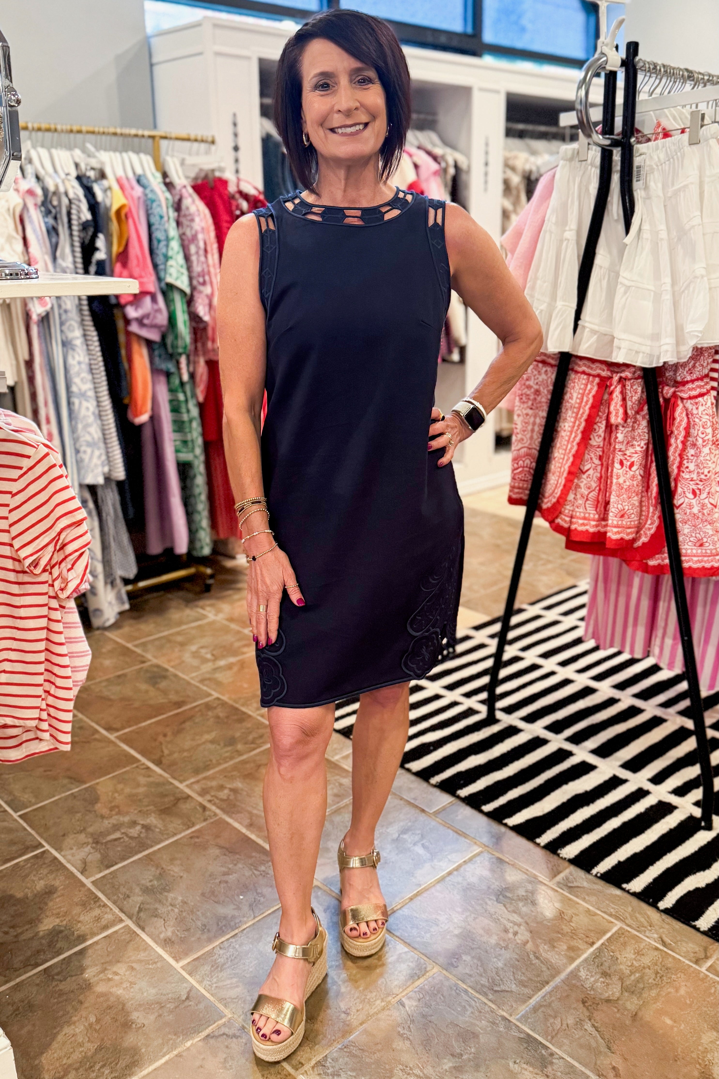 Head My Way Navy Embroidered Trim Mini Dress