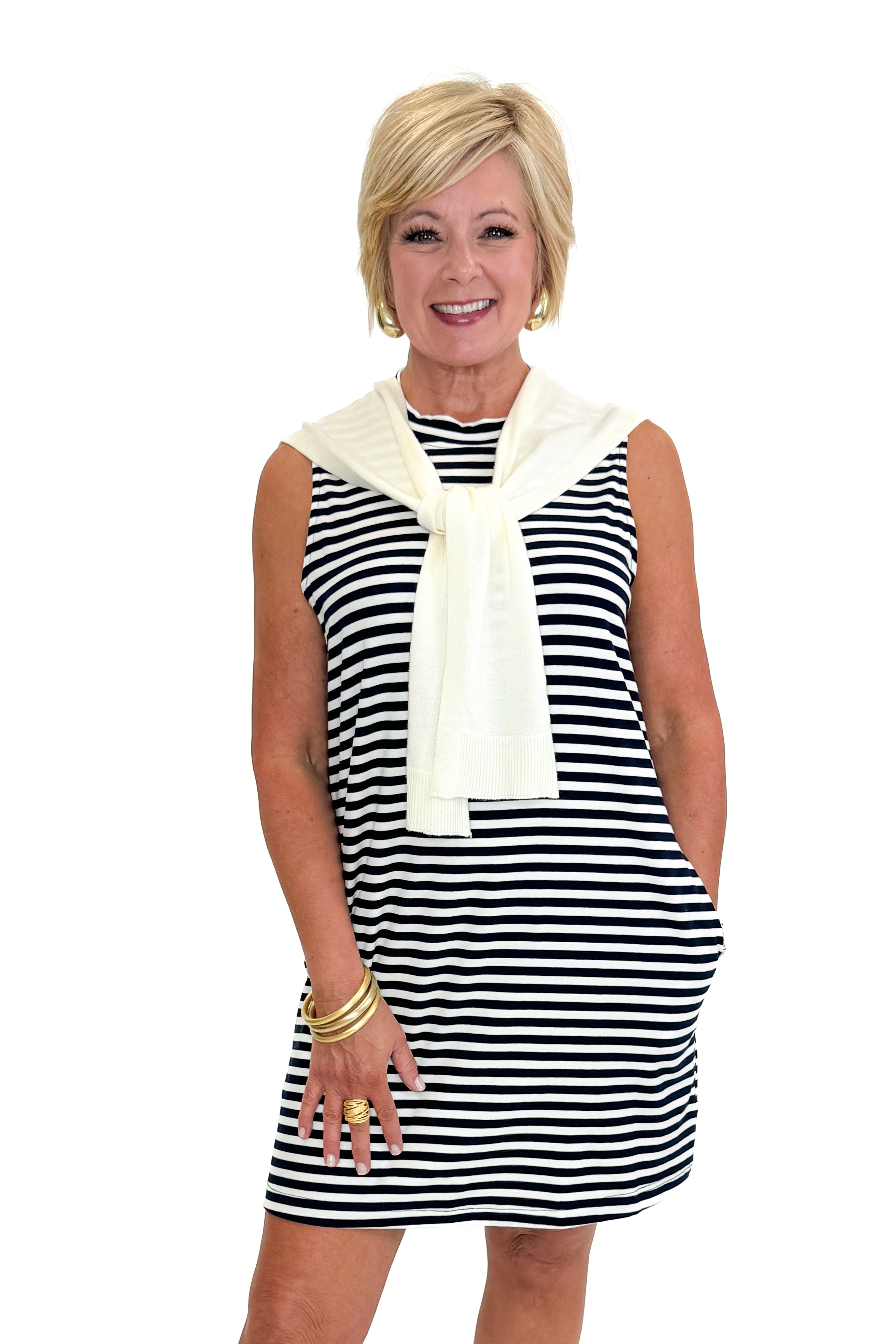 Chasing Rainclouds Navy Striped Faux Layered Mini Dress